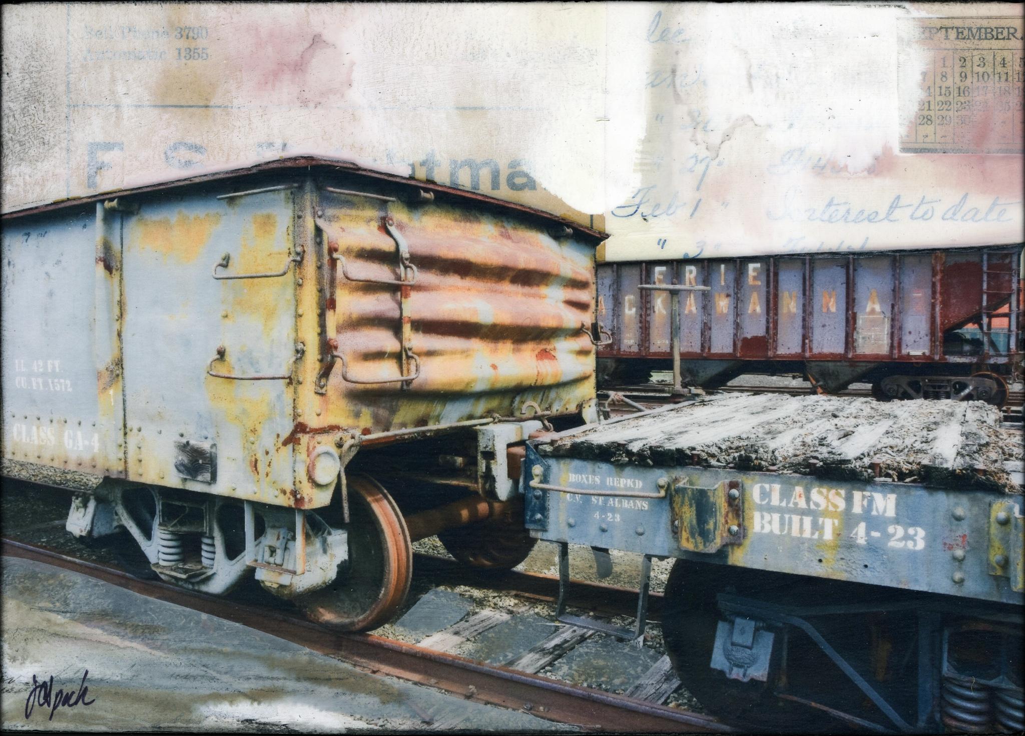 JC Spock Figurative Painting - "Rail Collection" Mixed Media Painting