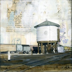 "Rail Water Tower" Mixed Media Painting