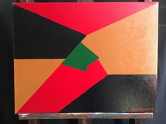 Large Acrylic Abstract Painting, Red Black Brown, Signed, 21st Century