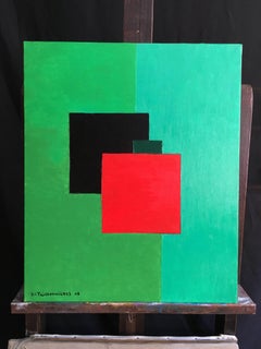 Large French Cubist , Bright Green Colour, Signed