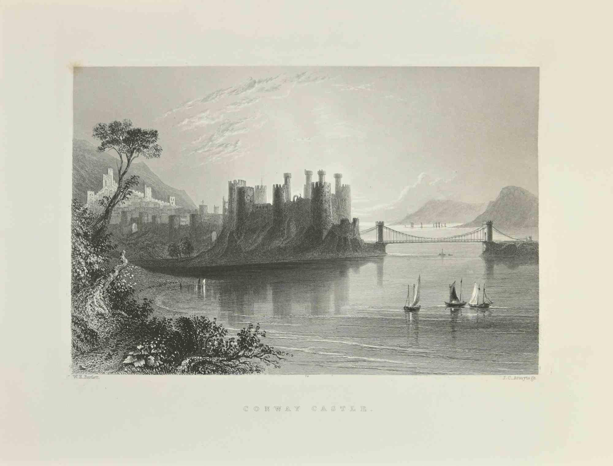 Conway Castle is an etching realized in 1845 by J.C. Armytage.

Signed in plate.

The artwork is realized in a well-balanced composition.