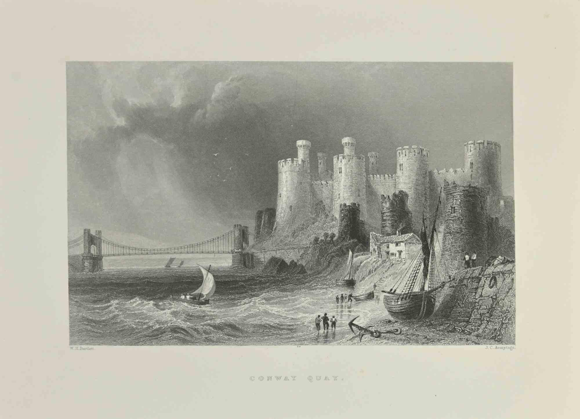 Conway Quay is an etching realized in 1845 by J.C. Armytage.

Signed in plate.

The artwork is realized in a well-balanced composition.