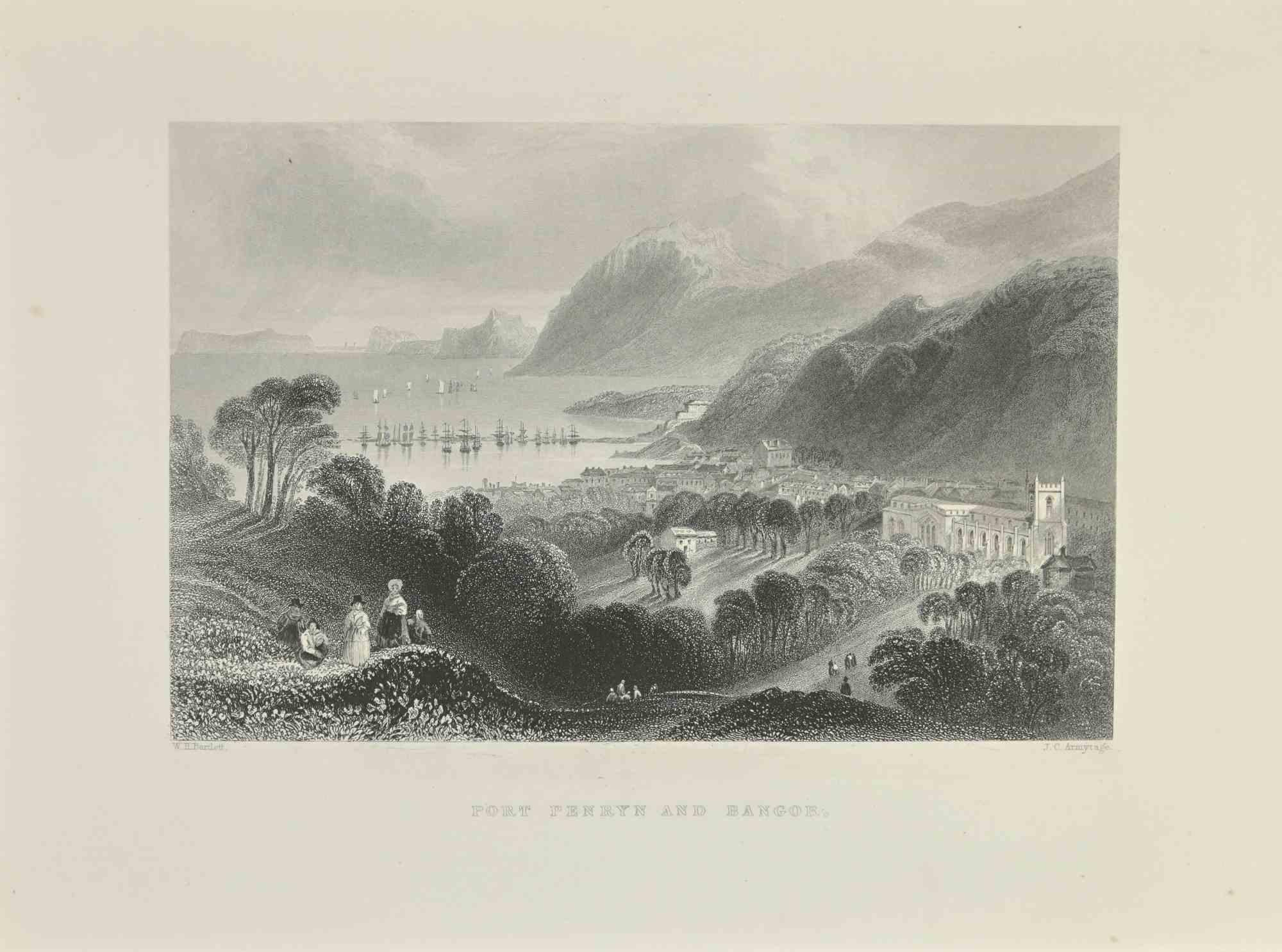 Port Penryn and Bagor is an etching realized in 1845 by J.C.Armytage.

Signed in plate.

The artwork is realized in a well-balanced composition.