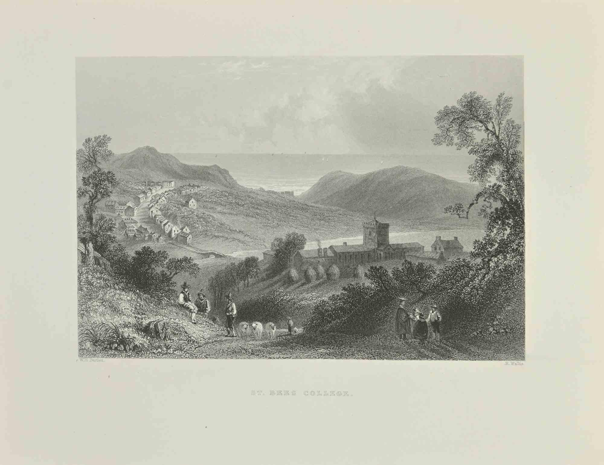 St.Bees College is an etching realized in 1845 by R. Wallis.

Signed in plate.

The artwork is realized in a well-balanced composition.