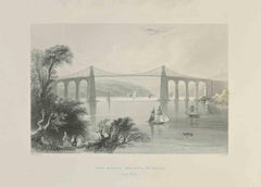 Il ponte Menai, Bangor - Acquaforte di J.C.Armytage - 1845