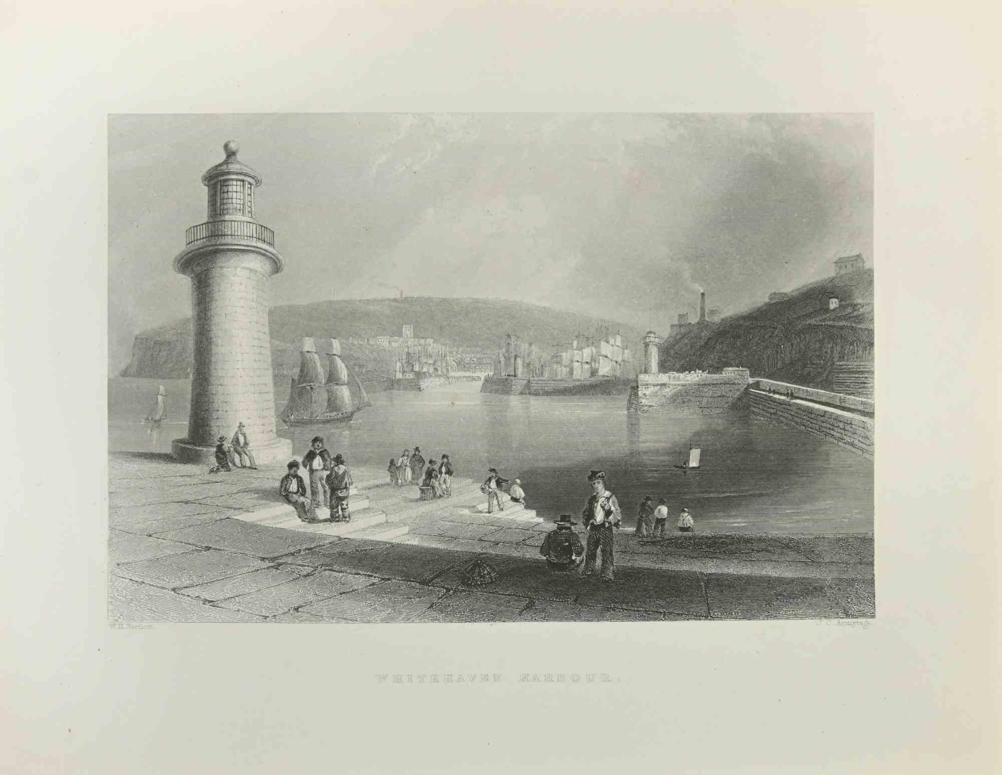 Whitehaven Harbour - Etching by J.C.Armytage - 1845