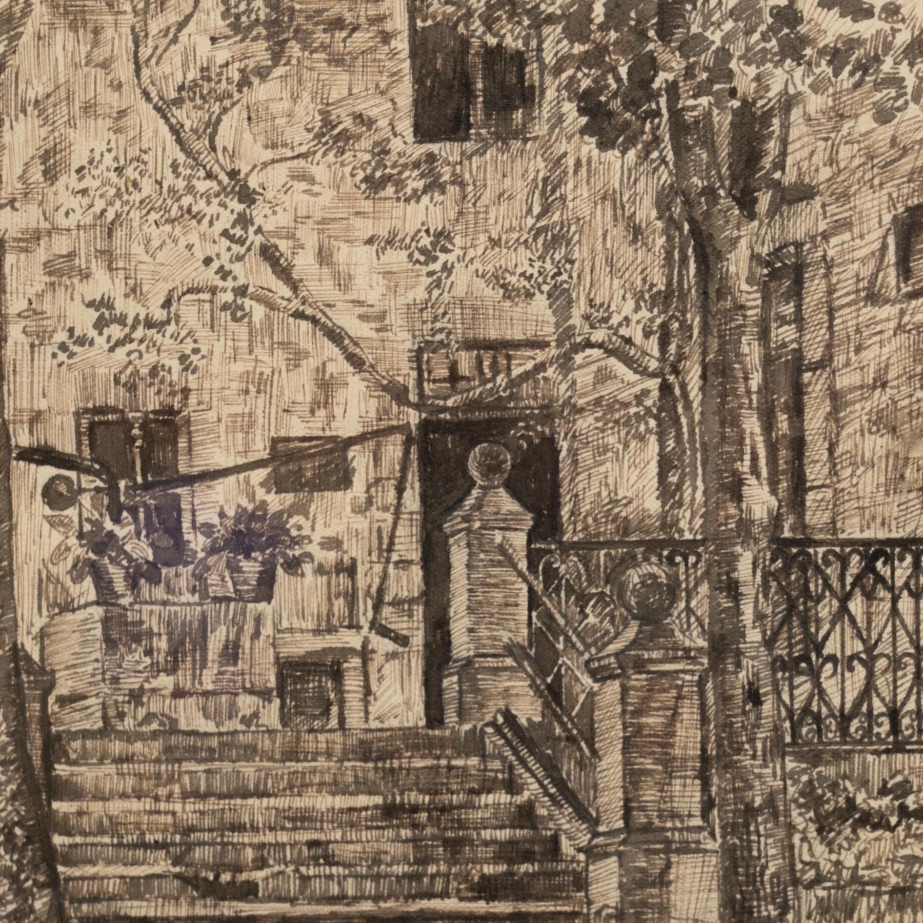J. Casas Zeichnung, ca. 1960 *medidas (Holz) im Angebot