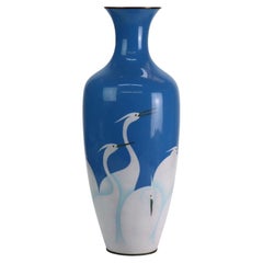 JCB Enameled Copper Floor Vase With Herons C1920