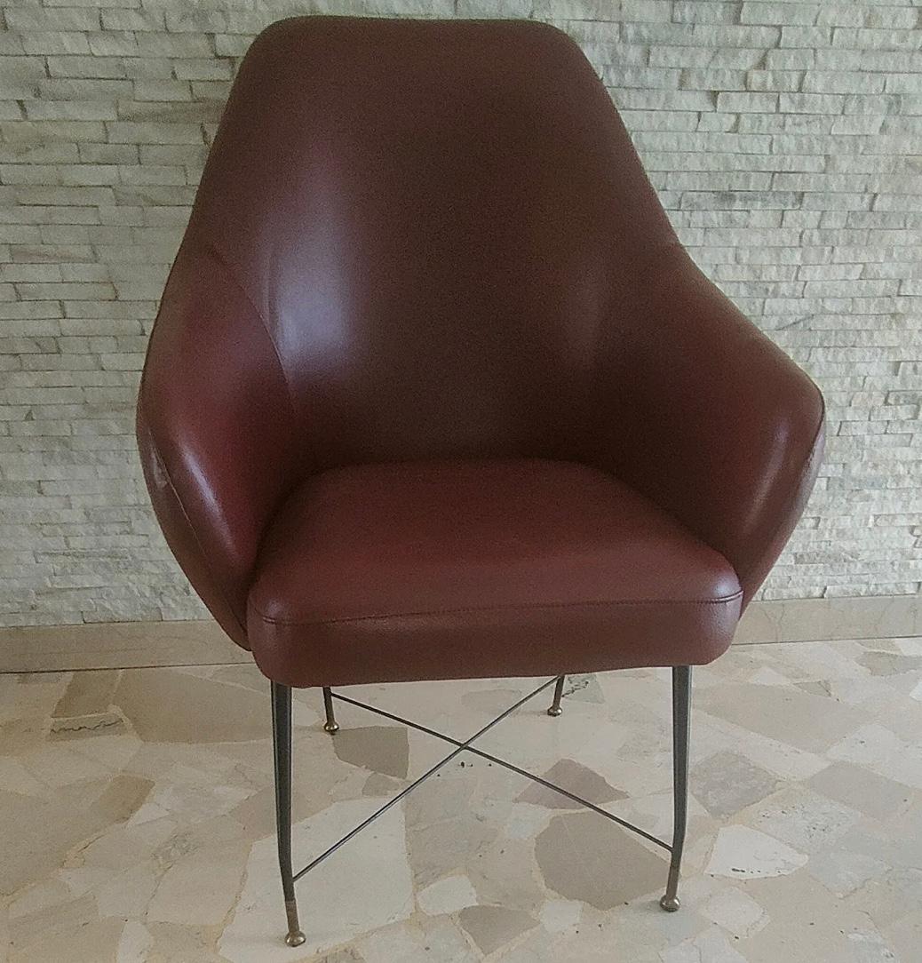 Fauteuil J.Cecyl Witty en laiton et peau de fer, Italie, 1950 Excellent état - En vente à Milano, IT