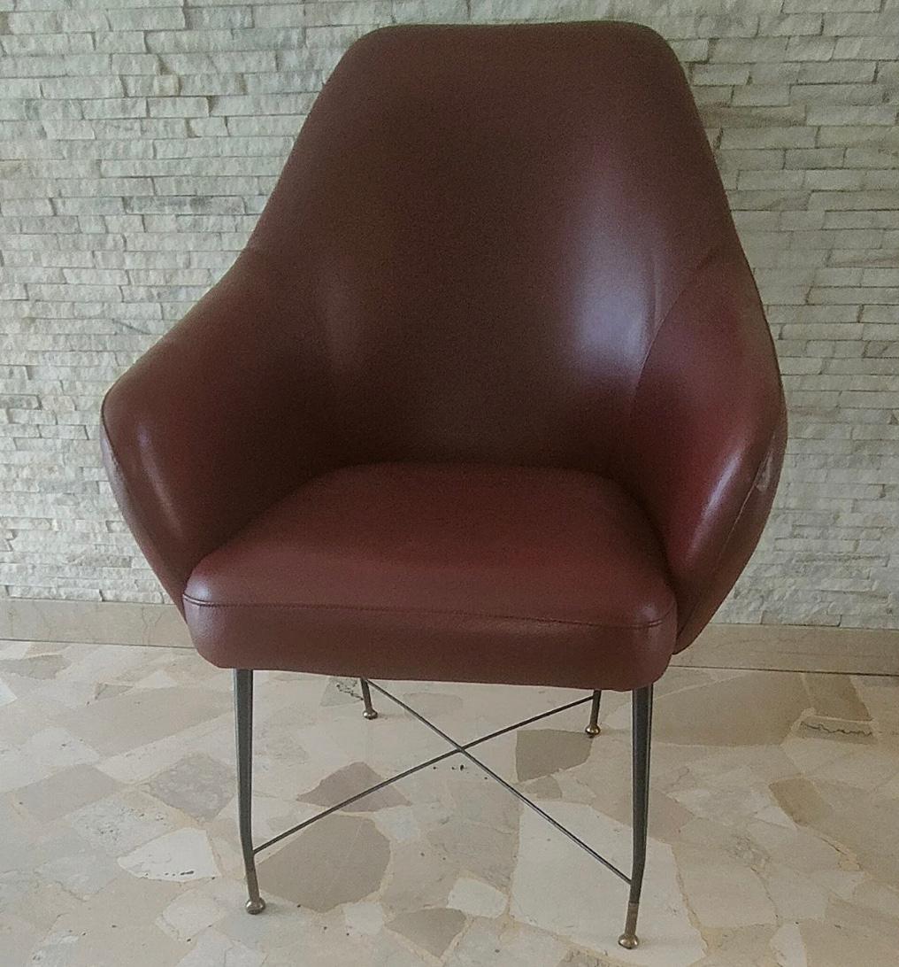 Laiton Fauteuil J.Cecyl Witty en laiton et peau de fer, Italie, 1950 en vente