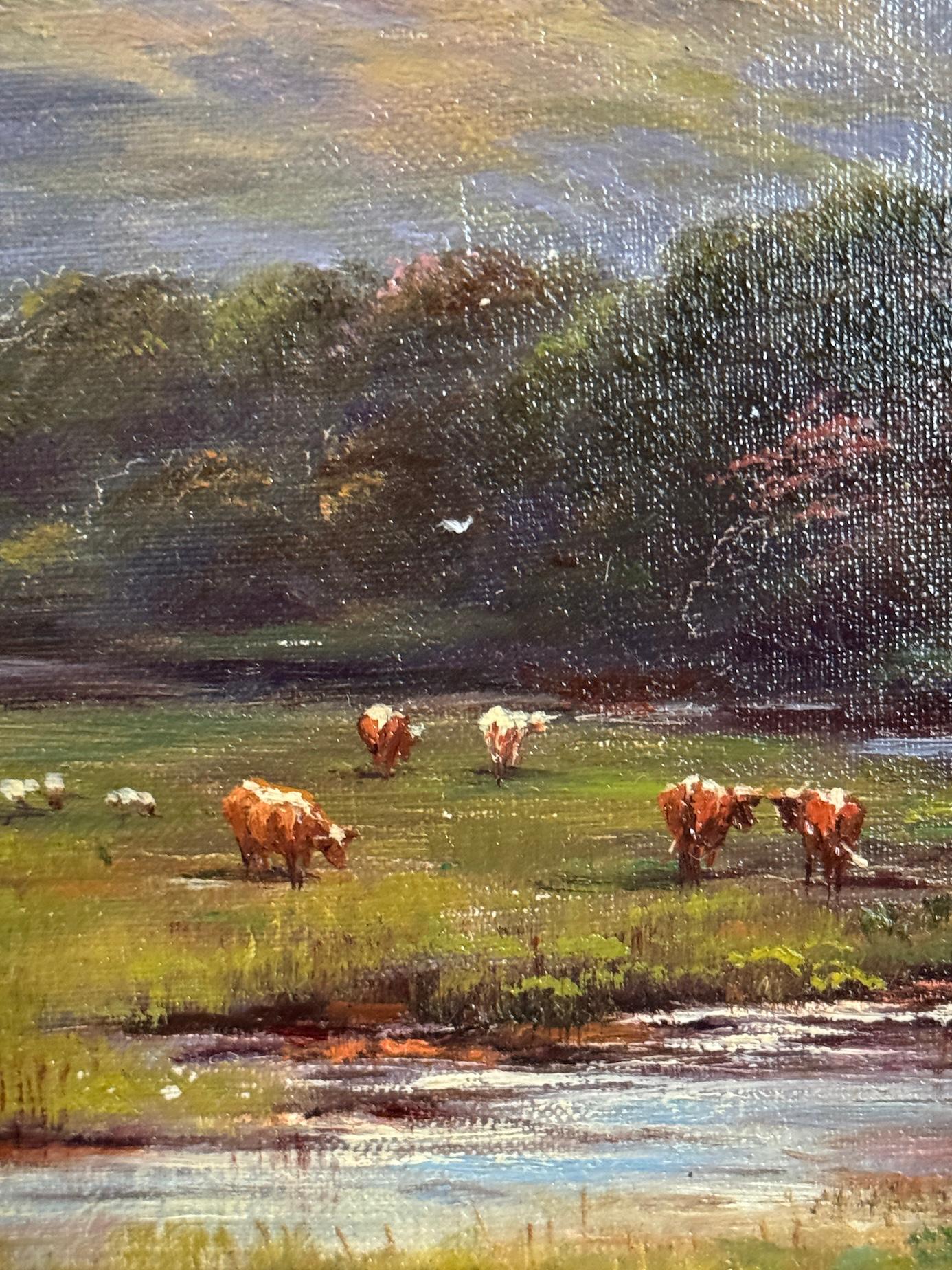 19th century British Sheep and Cows in Landscape of Upper Airedale, Yorkshire UK For Sale 5