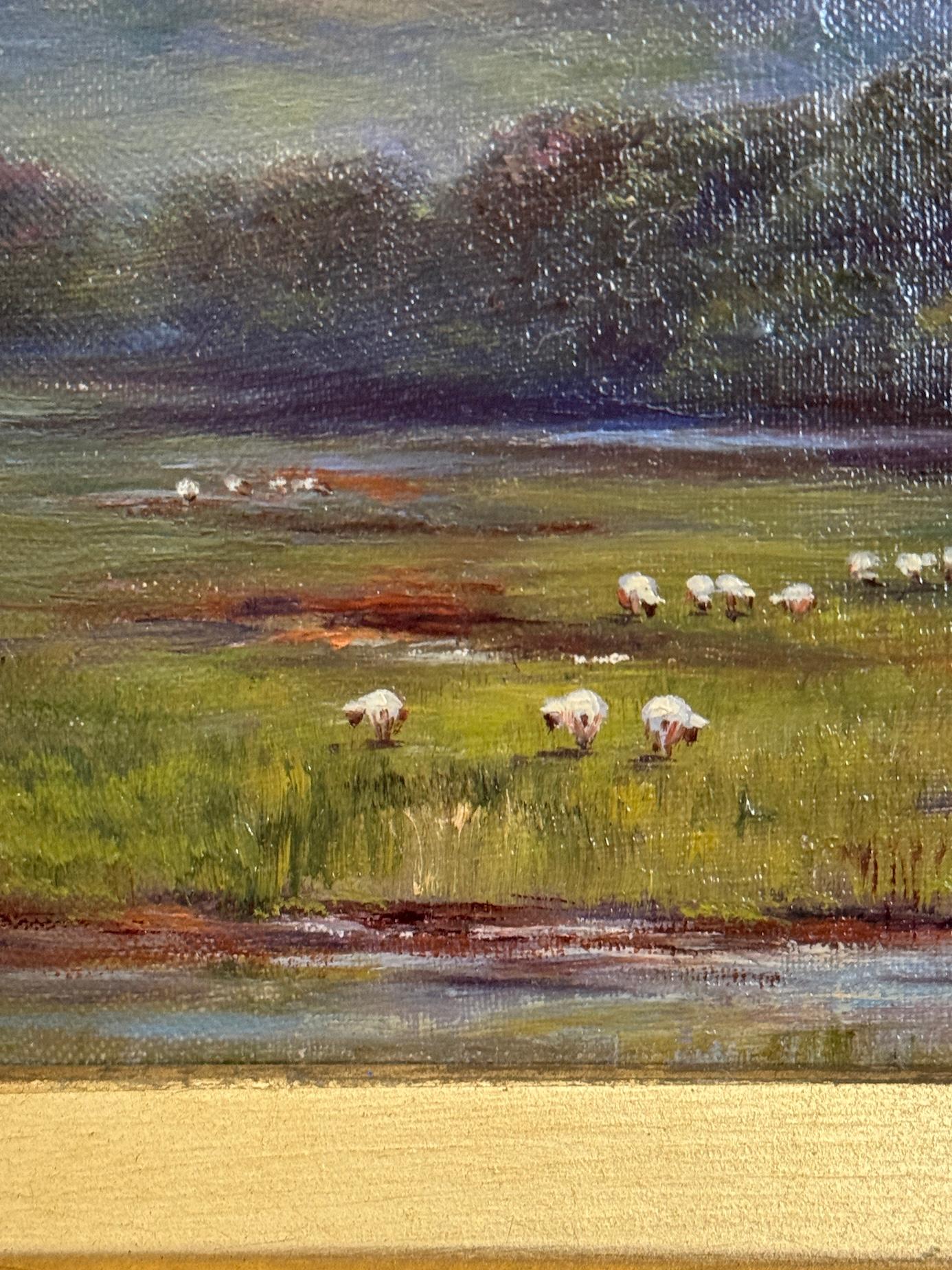 19th century British Sheep and Cows in Landscape of Upper Airedale, Yorkshire UK For Sale 6
