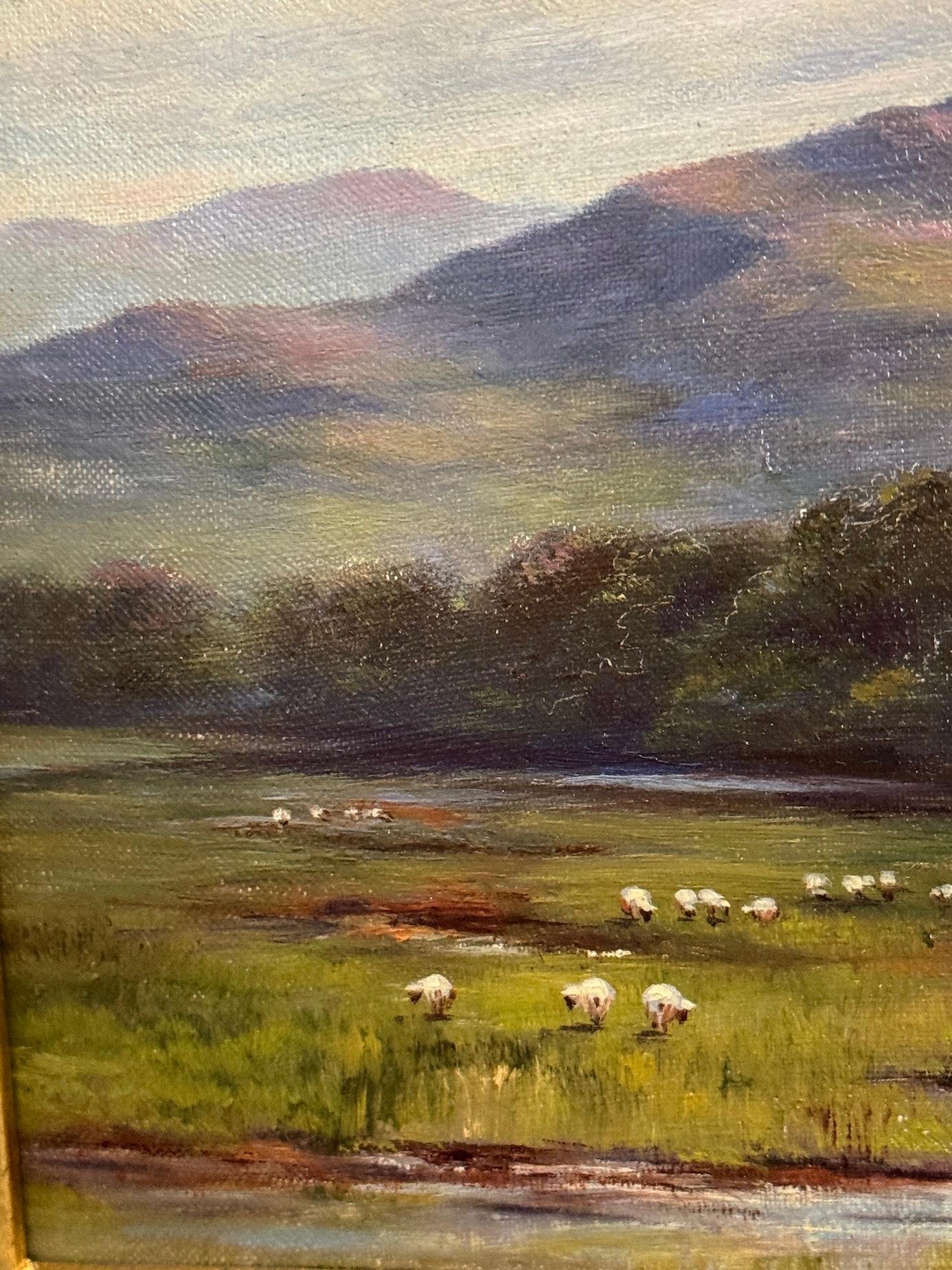 19th century British Sheep and Cows in Landscape of Upper Airedale, Yorkshire UK For Sale 1