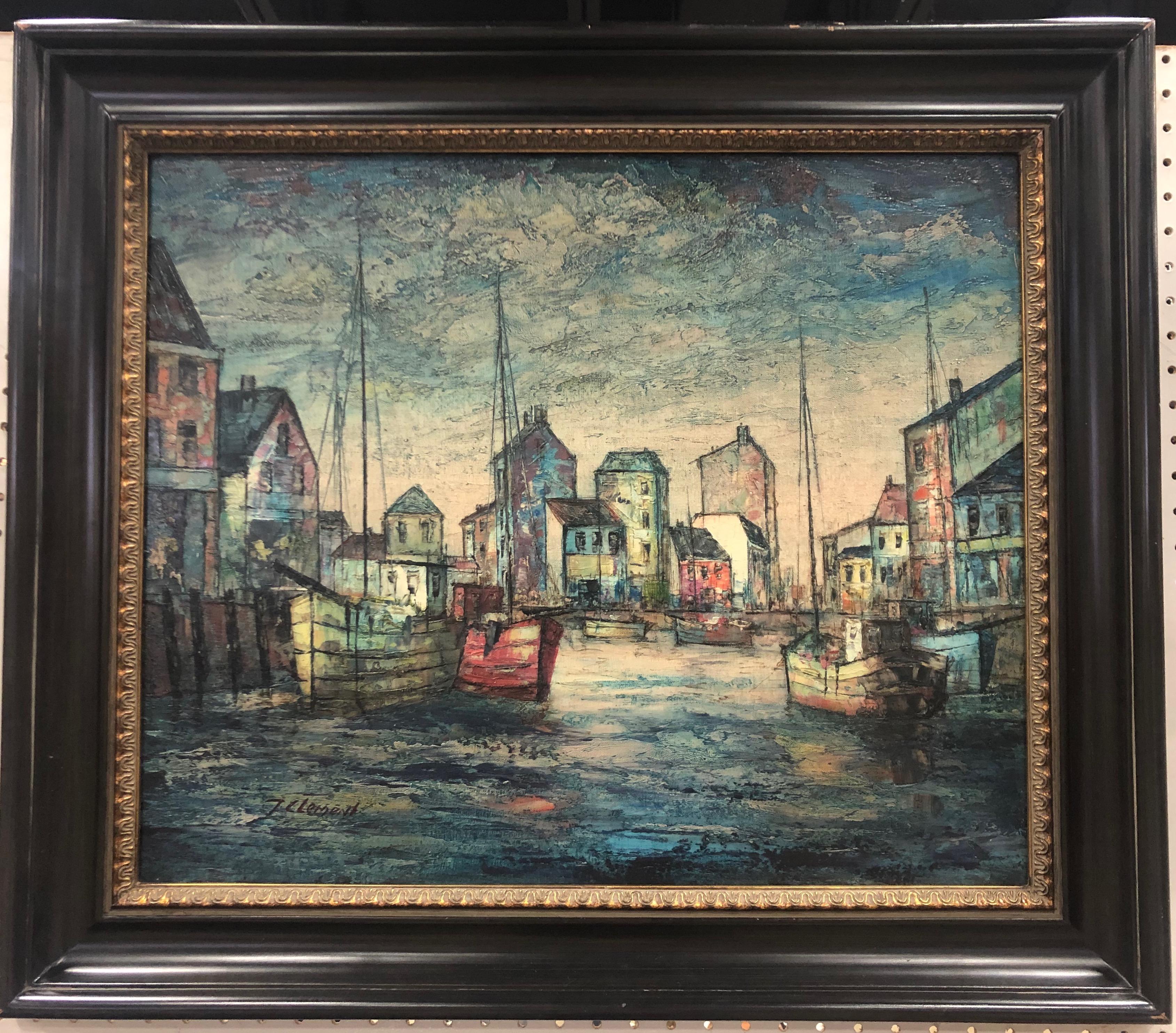 Landscape Painting di J.Clement - Scena portuale europea