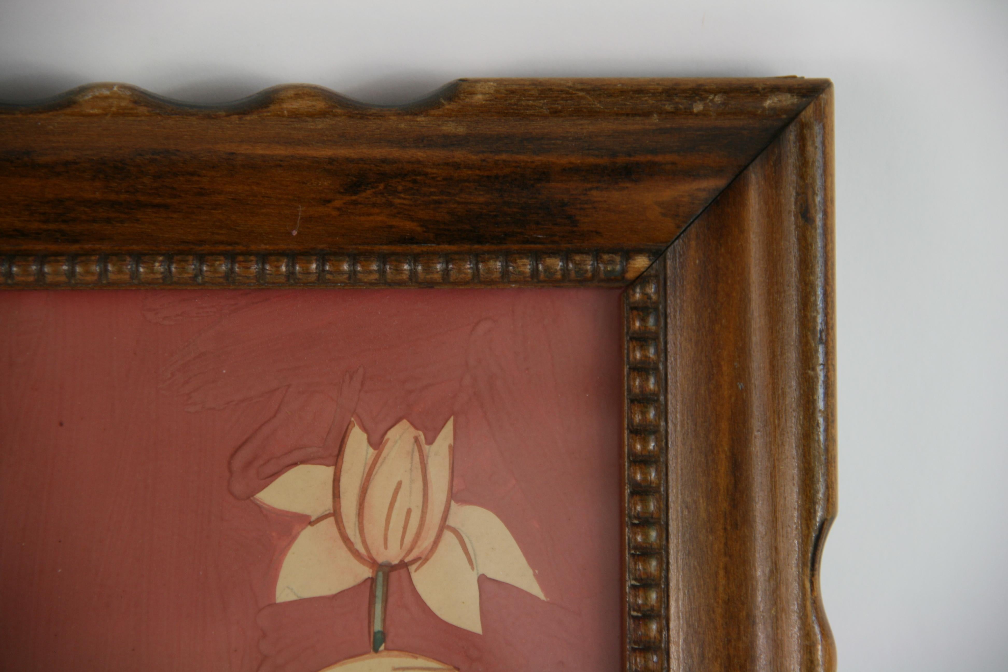 Art déco-Figuratives  Gouache-Gemälde einer Frau mit einer Tulpe im Angebot 4