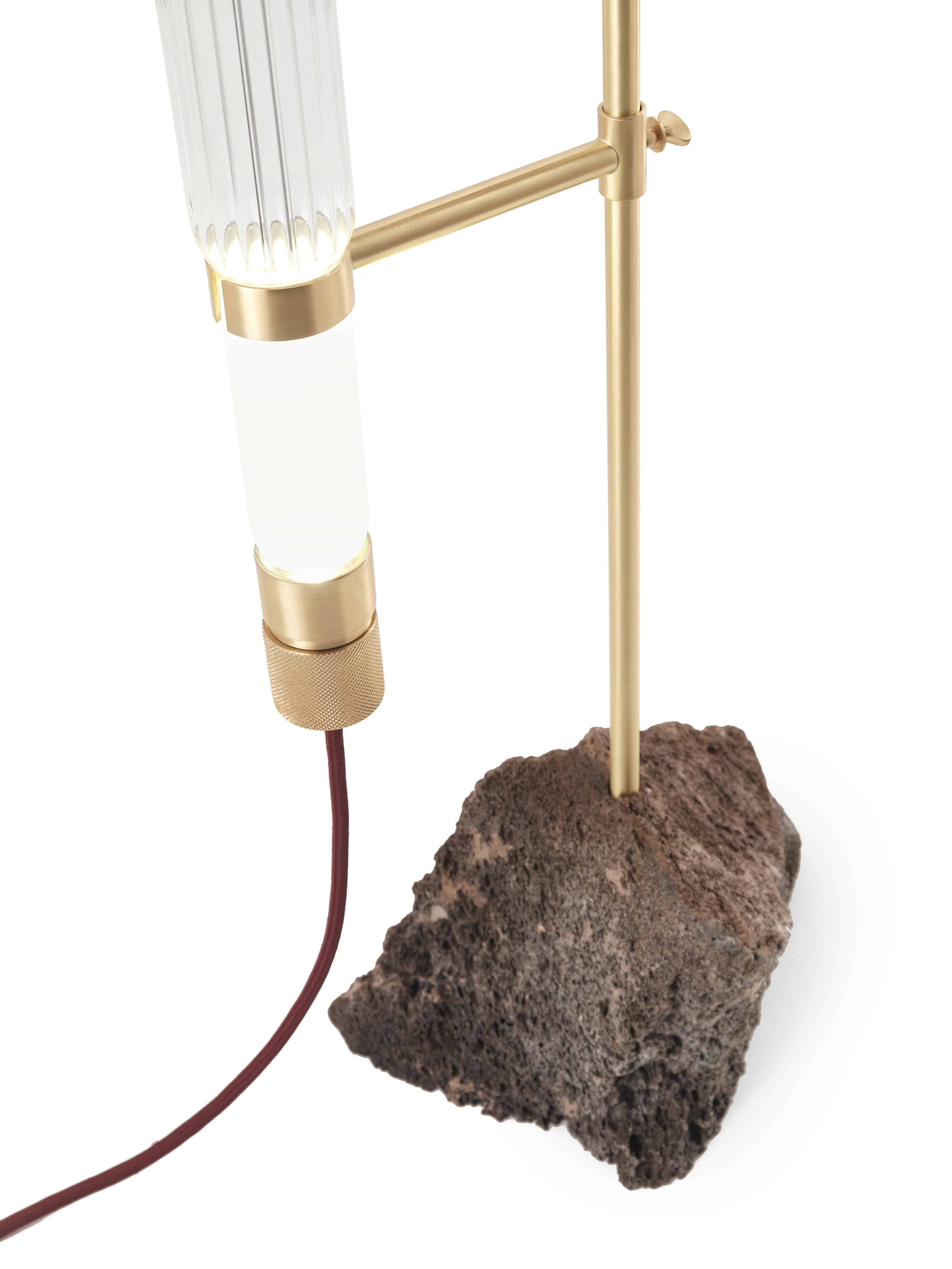 Modern 21st Century Kryptal Table Lamp in Brass and Natural Lava Stone by CTRLZAK For Sale