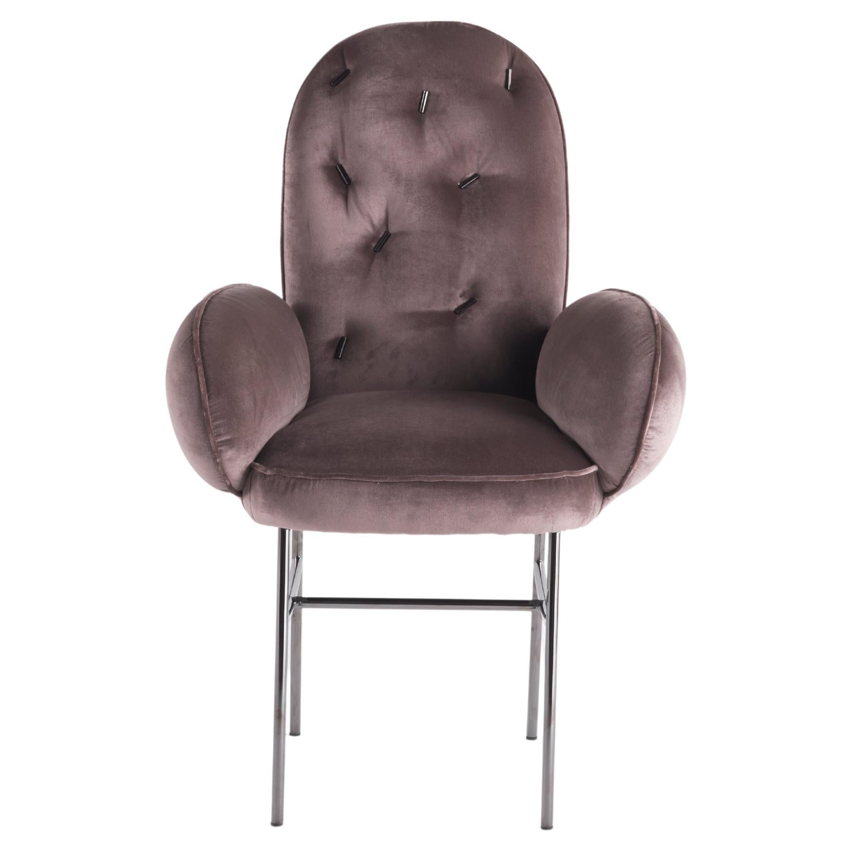 Ttemic-Stuhl des 21. Jahrhunderts mit Armlehnen aus lavendelfarbenem Samt von Matteo Cibic