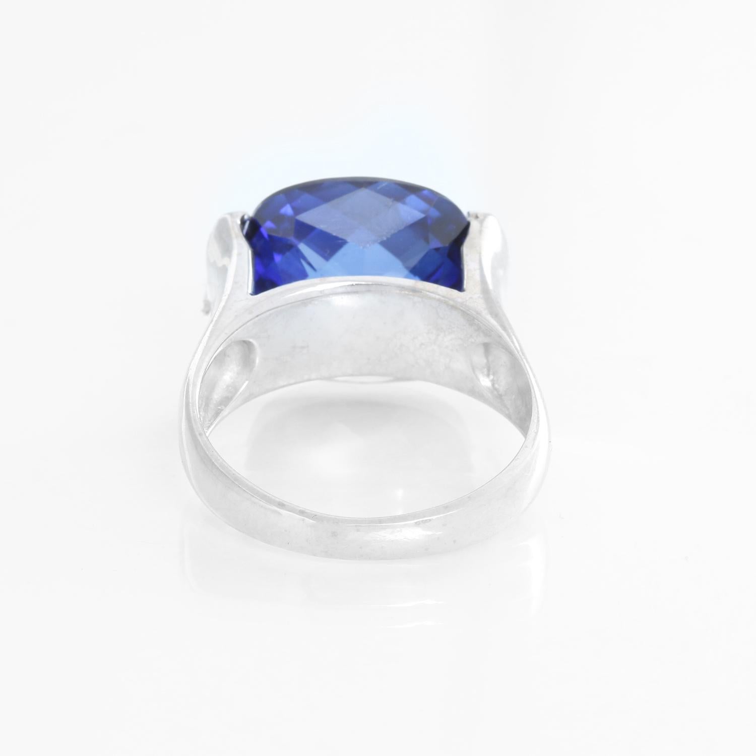 Cushion Cut JCR 14K White Gold Sapphire Ring Size 9