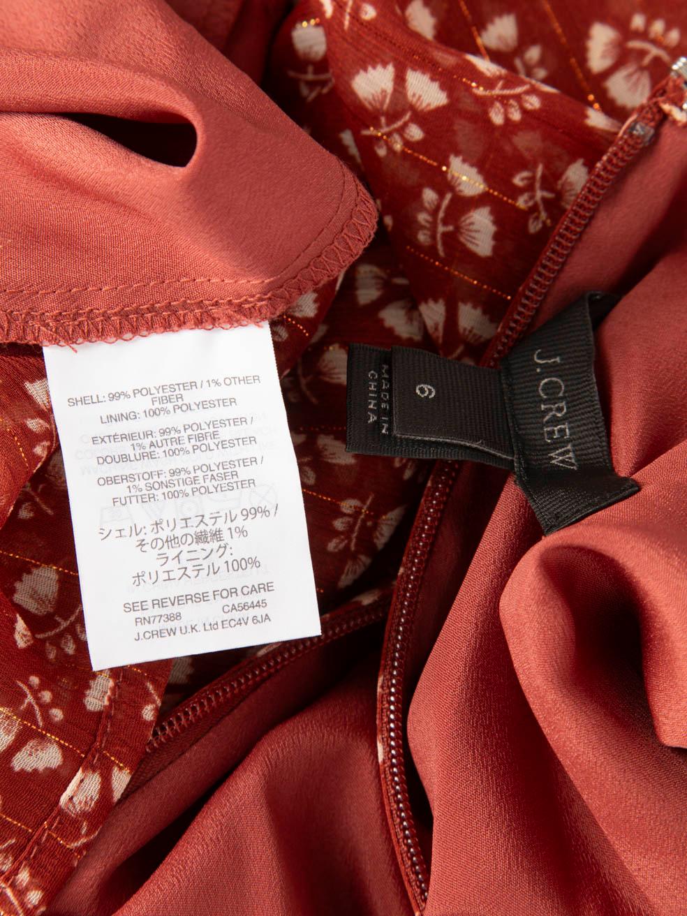 J.Crew Brick Red Floral Print Midi Belted Dress Size M In condizioni buone in vendita a London, GB