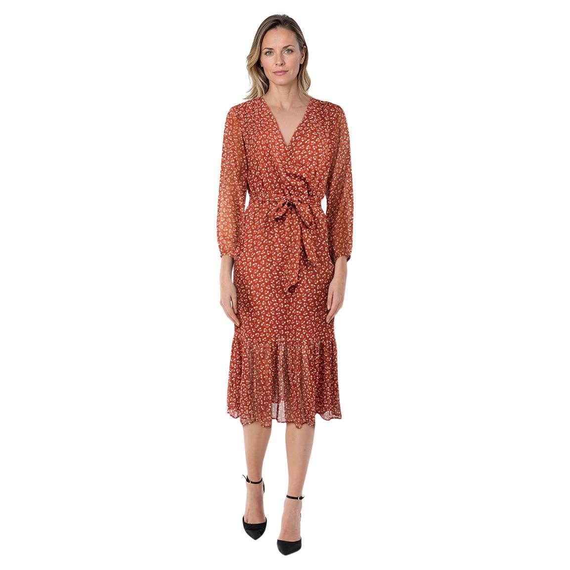 J.Crew Brick Red Floral Print Midi Belted Dress Size M in vendita