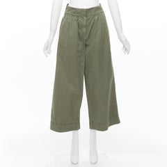 J.CREW COLLECTION 100% washed green cotton pleat front wide safari pants US0 XS