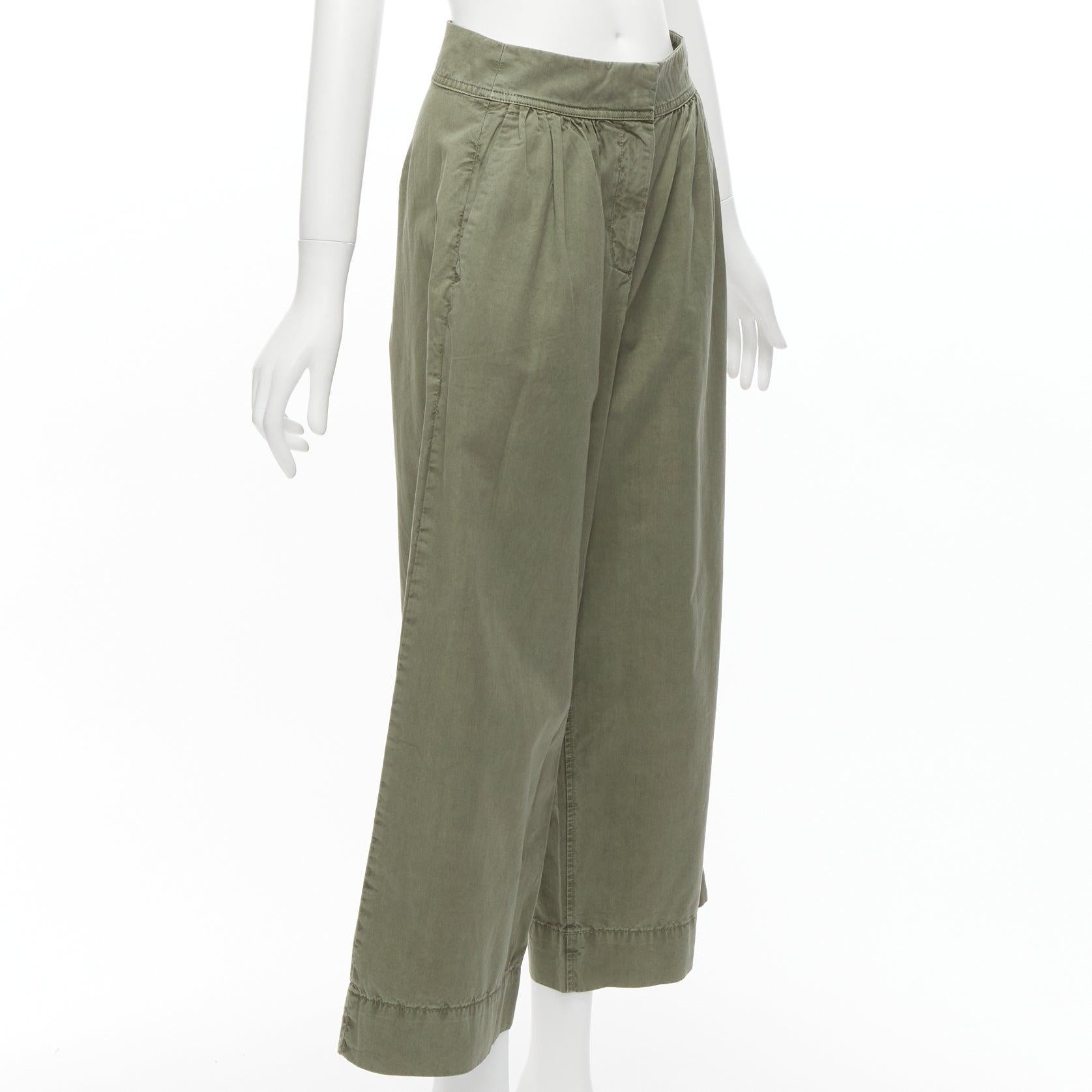 Gray J.CREW COLLECTION 100% washed green cotton pleat front wide safari pants US0 XS For Sale