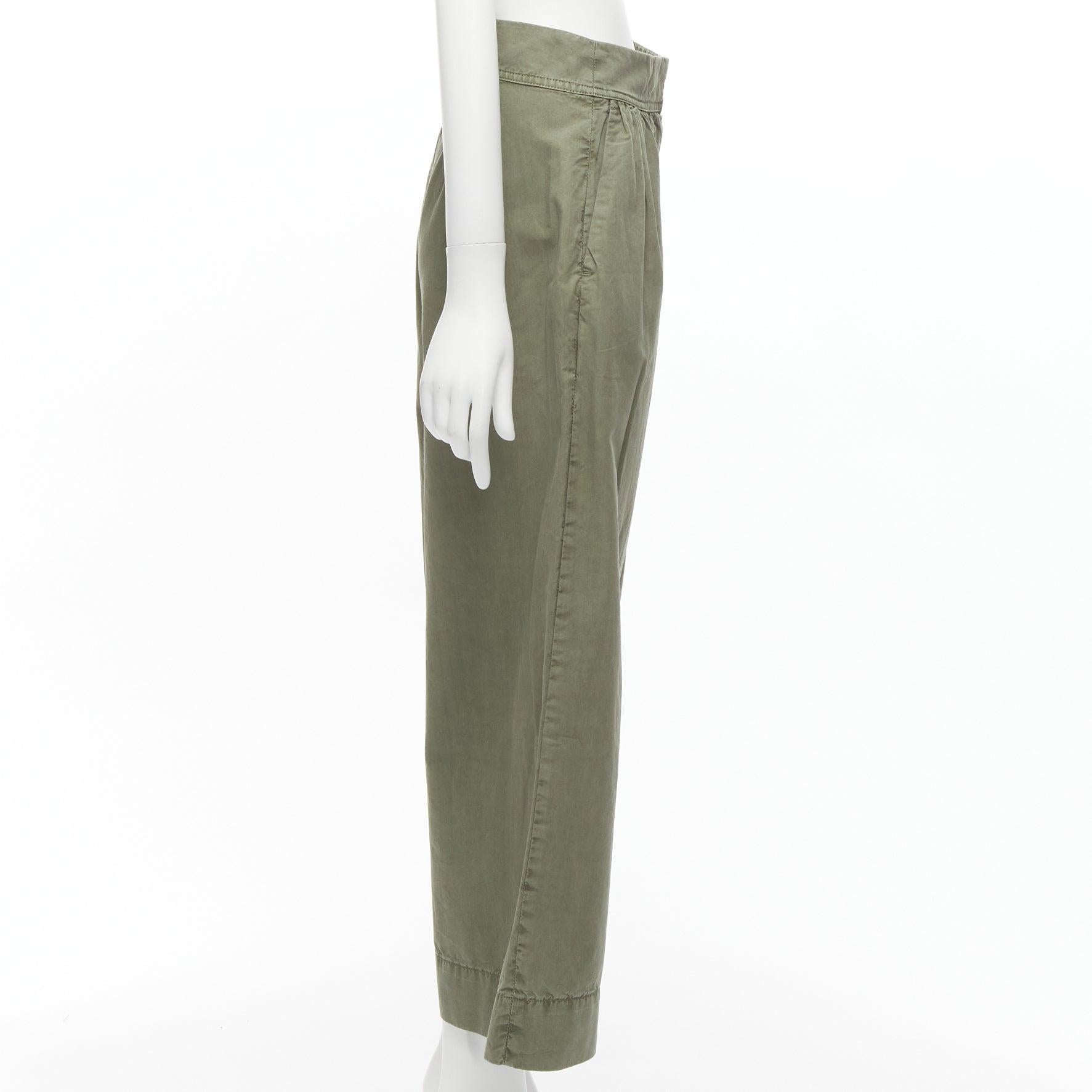 J.CREW COLLECTION 100% washed green cotton pleat front wide safari pants US0 XS In Excellent Condition For Sale In Hong Kong, NT