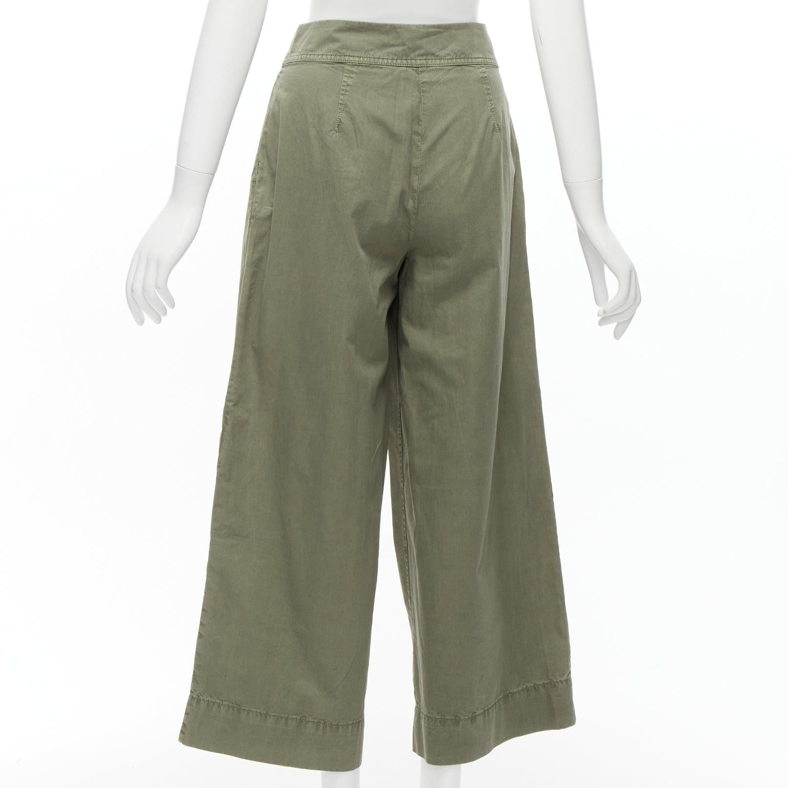 J.CREW COLLECTION 100% washed green cotton pleat front wide safari pants US0 XS In Excellent Condition For Sale In Hong Kong, NT