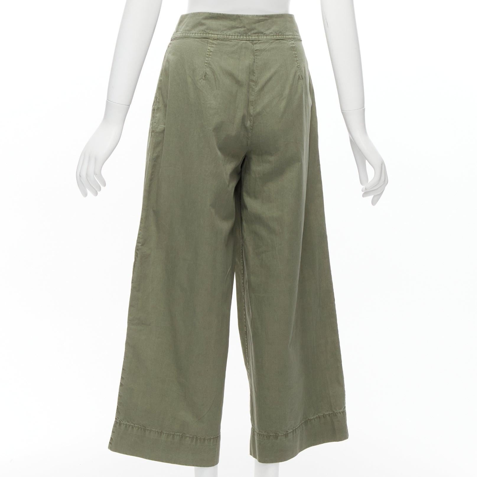 Women's J.CREW COLLECTION 100% washed green cotton pleat front wide safari pants US0 XS For Sale