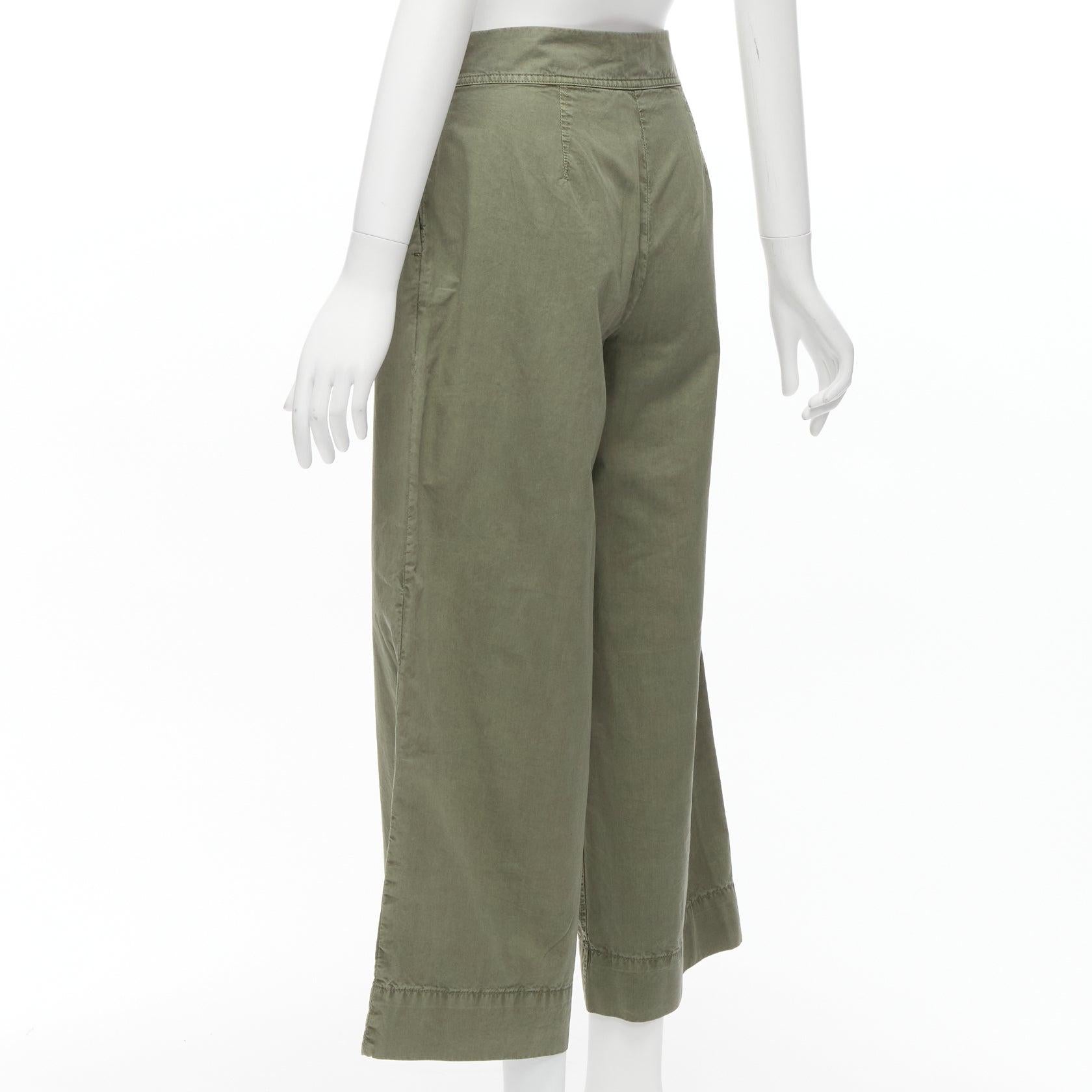 Women's J.CREW COLLECTION 100% washed green cotton pleat front wide safari pants US0 XS For Sale