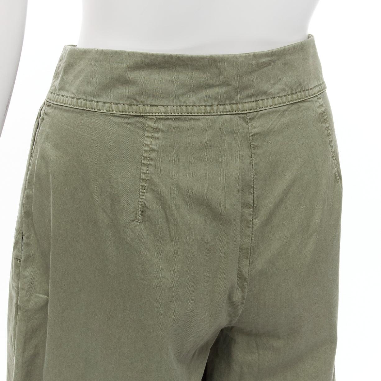 J.CREW COLLECTION 100% washed green cotton pleat front wide safari pants US0 XS For Sale 2