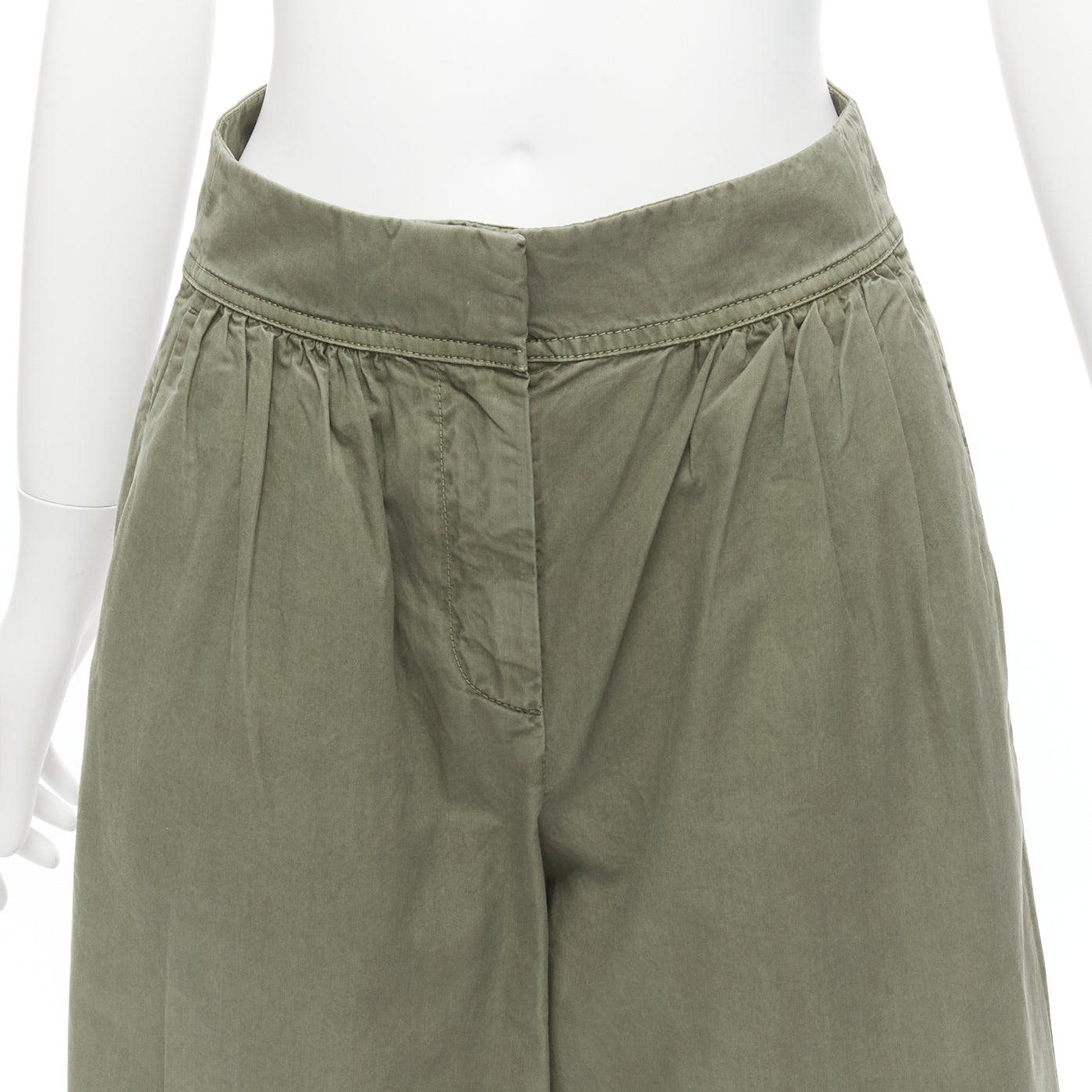 J.CREW COLLECTION 100% washed green cotton pleat front wide safari pants US0 XS For Sale 2
