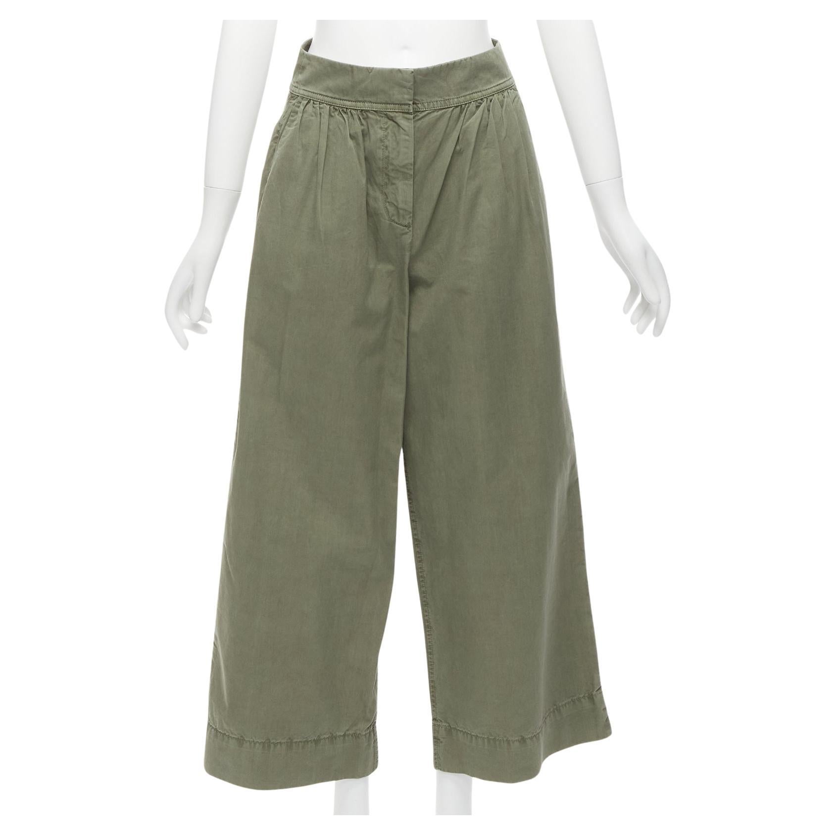 J.CREW COLLECTION 100% washed green cotton pleat front wide safari pants US0 XS For Sale