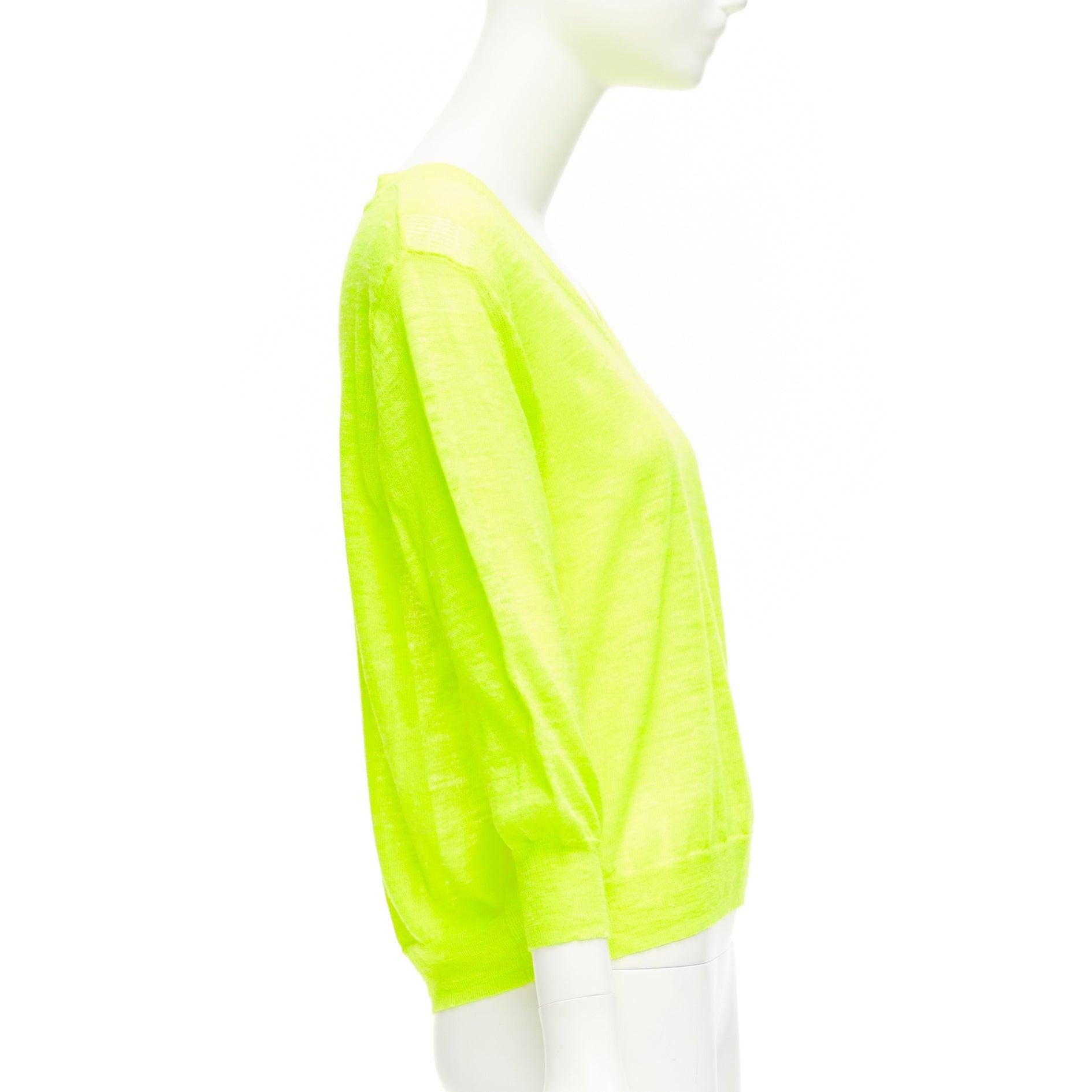 J.CREW neon yellow V neck 3/4 sleeves sweater pullover S In Excellent Condition For Sale In Hong Kong, NT