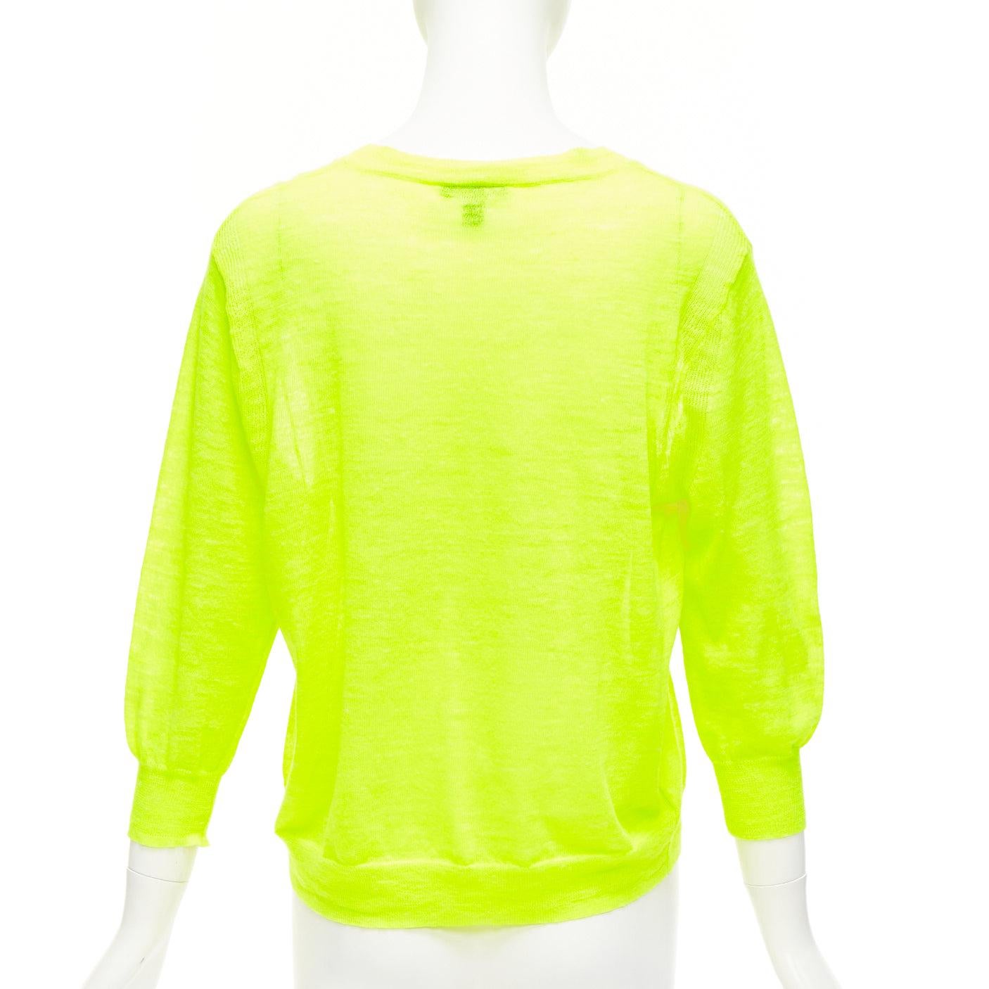 Women's J.CREW neon yellow V neck 3/4 sleeves sweater pullover S For Sale