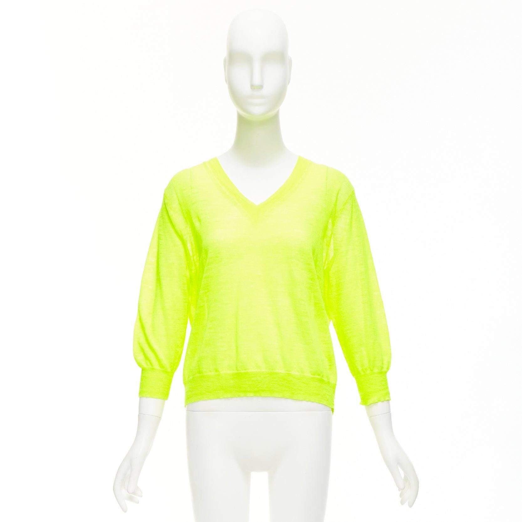 J.CREW neon yellow V neck 3/4 sleeves sweater pullover S For Sale 4