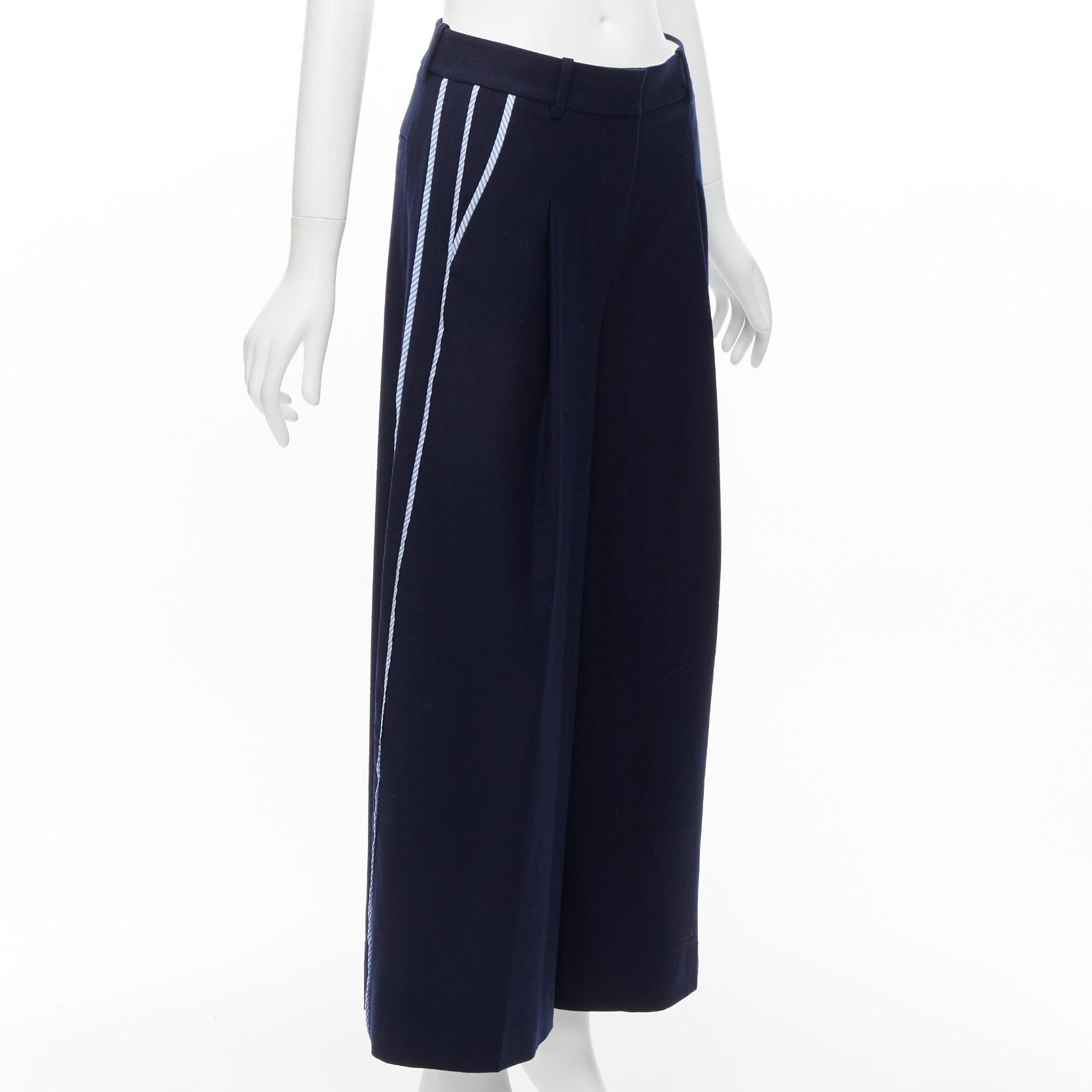 J.CREW Net-a-porter wool blend side stripe trim pleat front wide trousers US0 XS In Excellent Condition For Sale In Hong Kong, NT