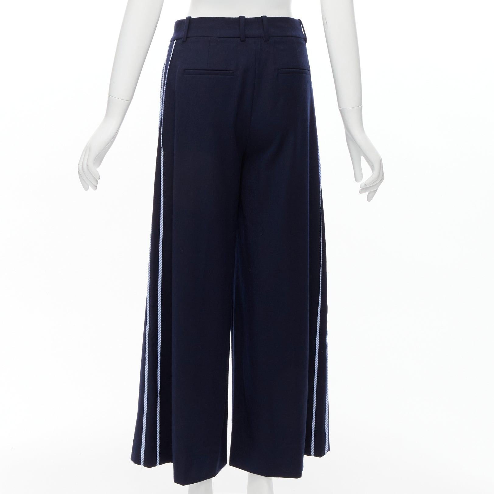 Women's J.CREW Net-a-porter wool blend side stripe trim pleat front wide trousers US0 XS For Sale