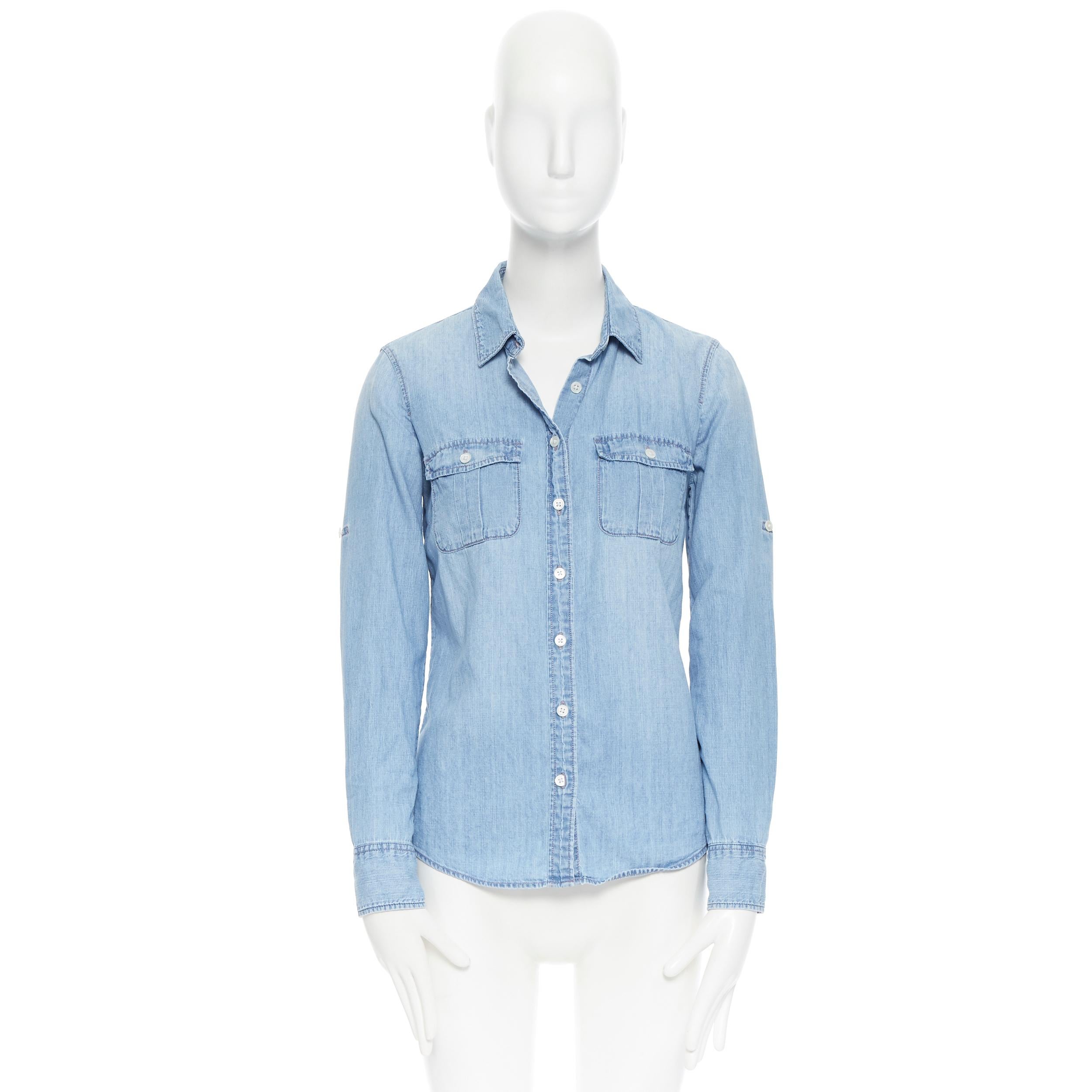 J.CREW washed light blue chambray dual pocket button front slim fit ...