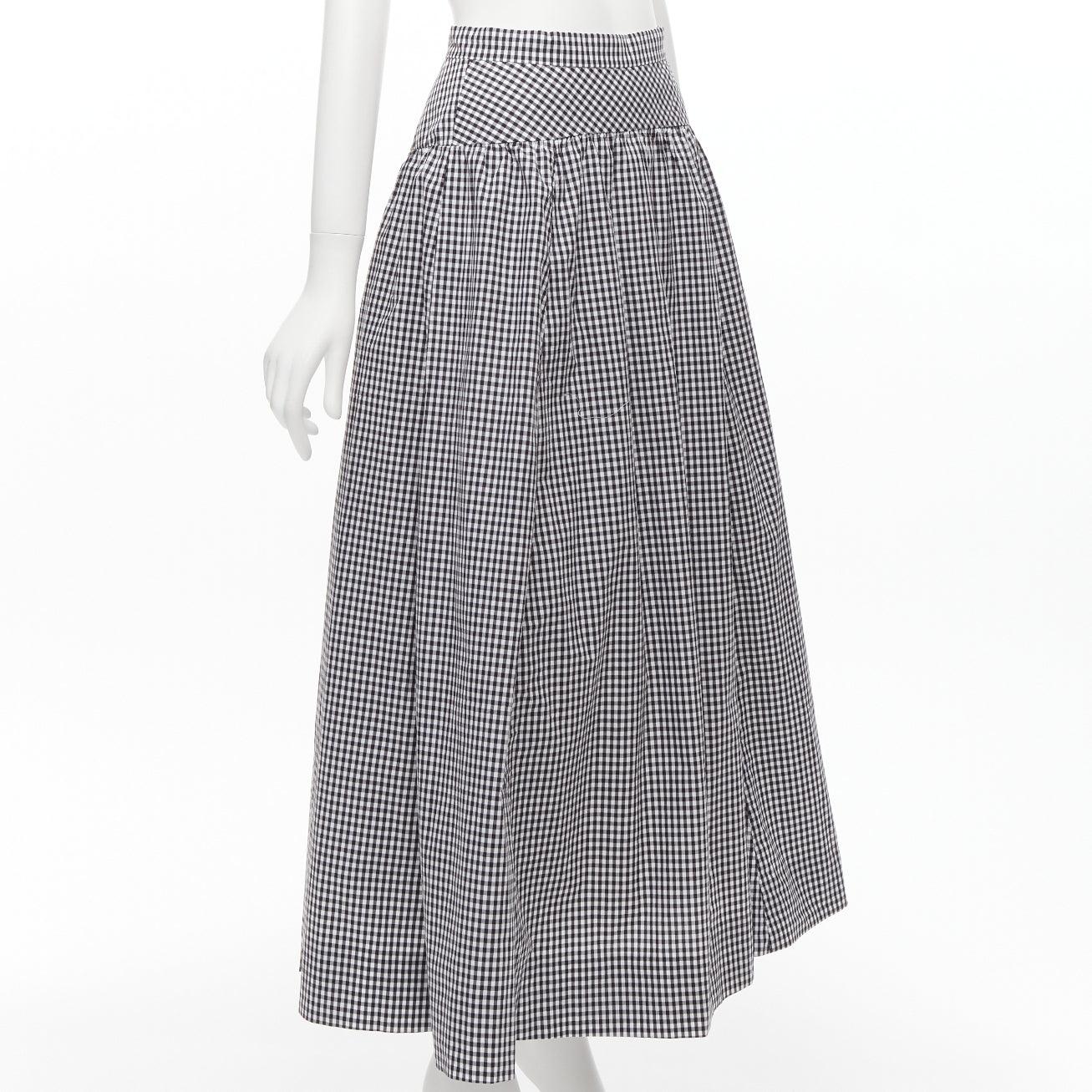 Gray J.CREW white black gingham cotton panelled yoke A-line full skirt US0 XS For Sale