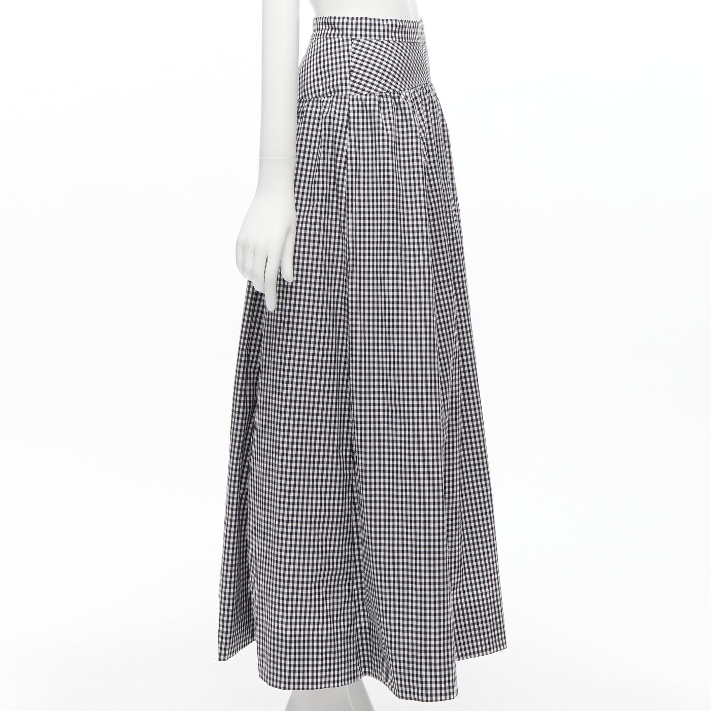 J.CREW white black gingham cotton panelled yoke A-line full skirt US0 XS In Excellent Condition For Sale In Hong Kong, NT