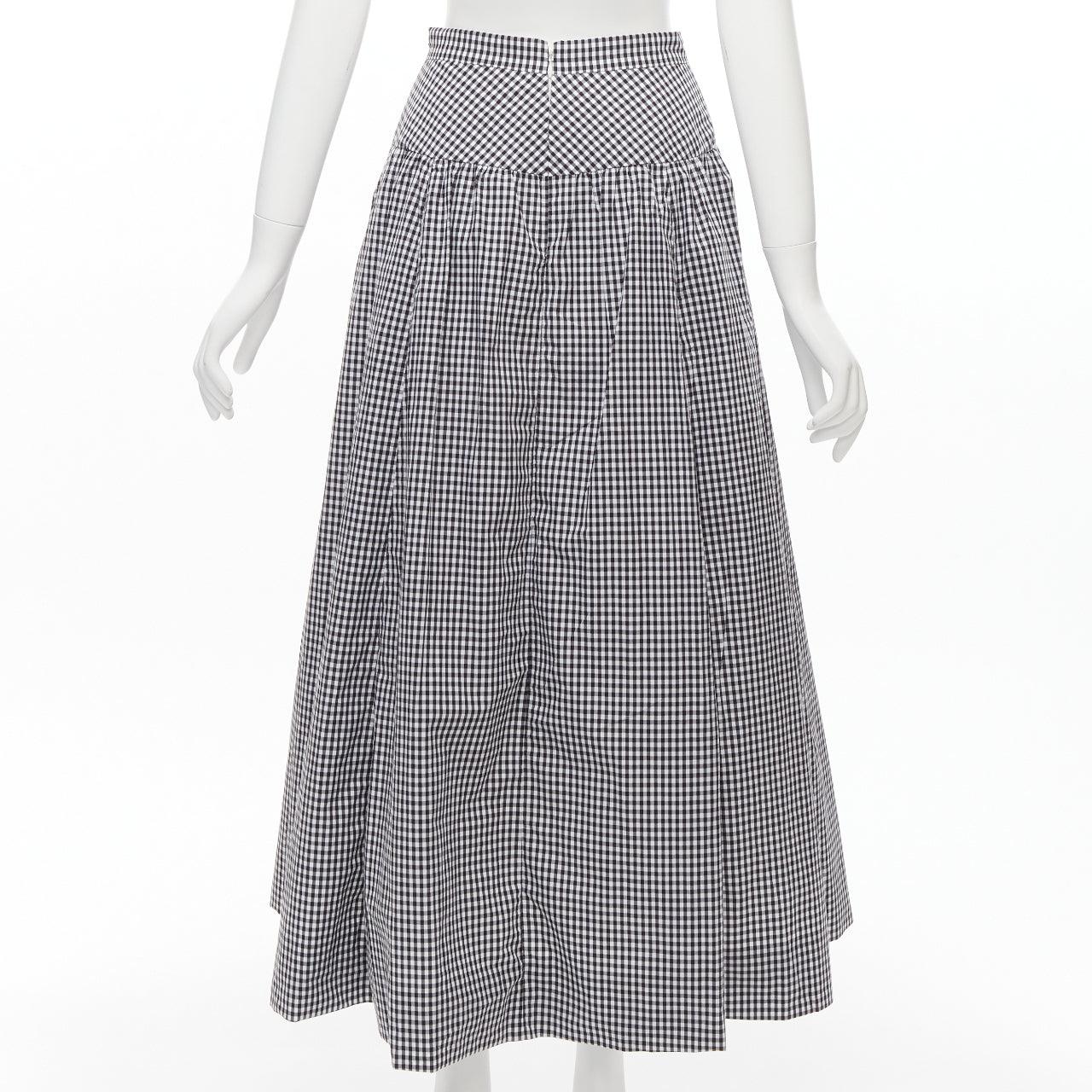 Women's J.CREW white black gingham cotton panelled yoke A-line full skirt US0 XS For Sale