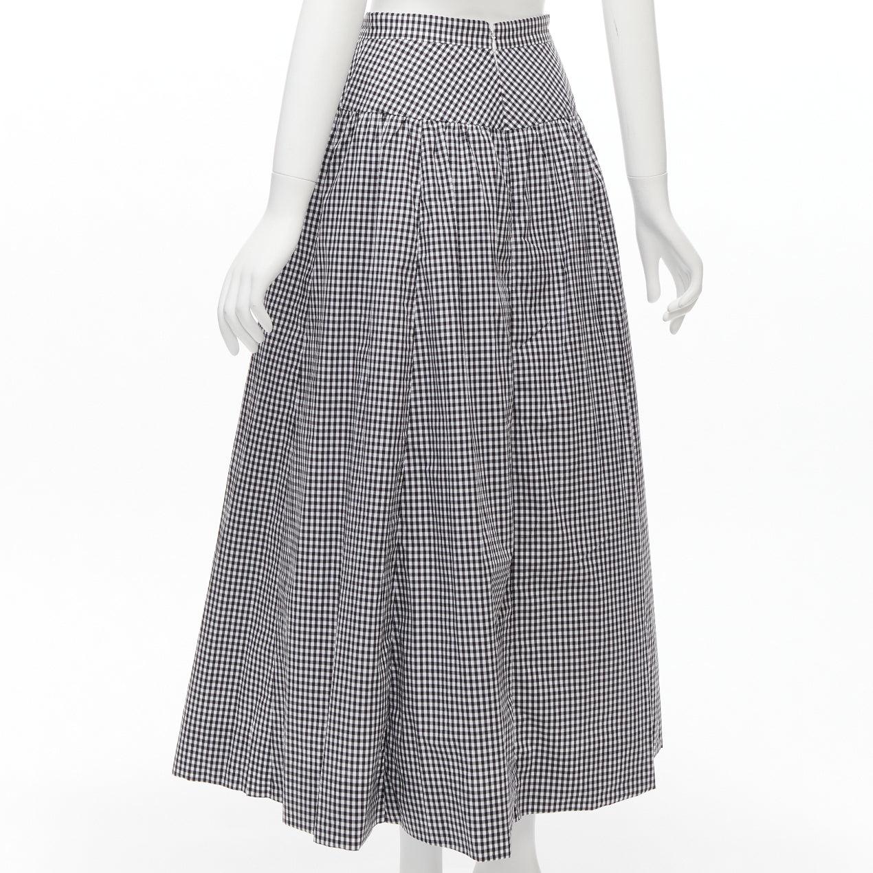 J.CREW white black gingham cotton panelled yoke A-line full skirt US0 XS For Sale 1