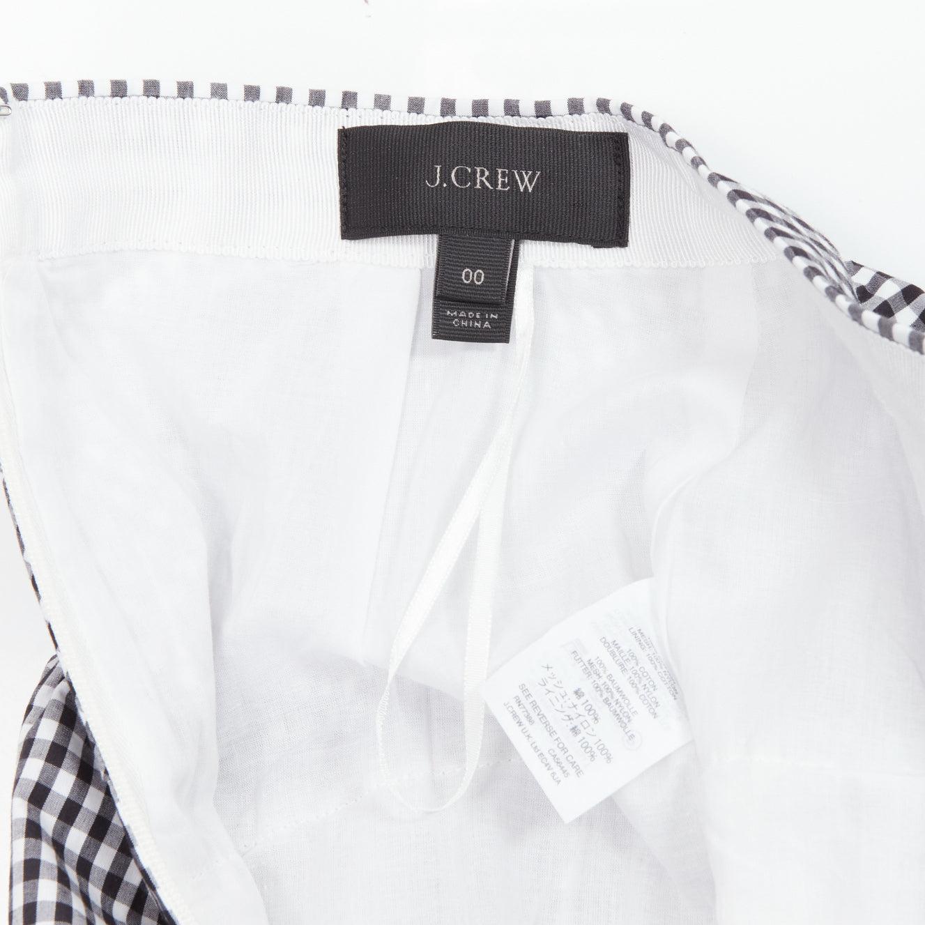 J.CREW white black gingham cotton panelled yoke A-line full skirt US0 XS For Sale 3