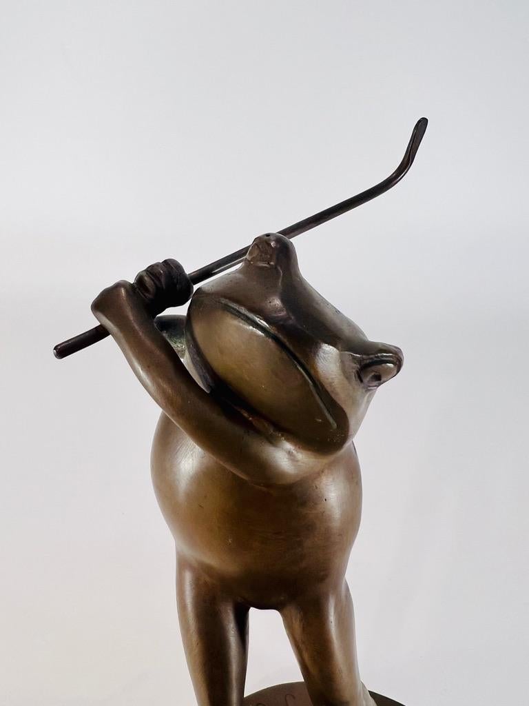 Art Deco J.C.Roberts Art deco france bronze sculpture of frog playing golf circa 1930 For Sale