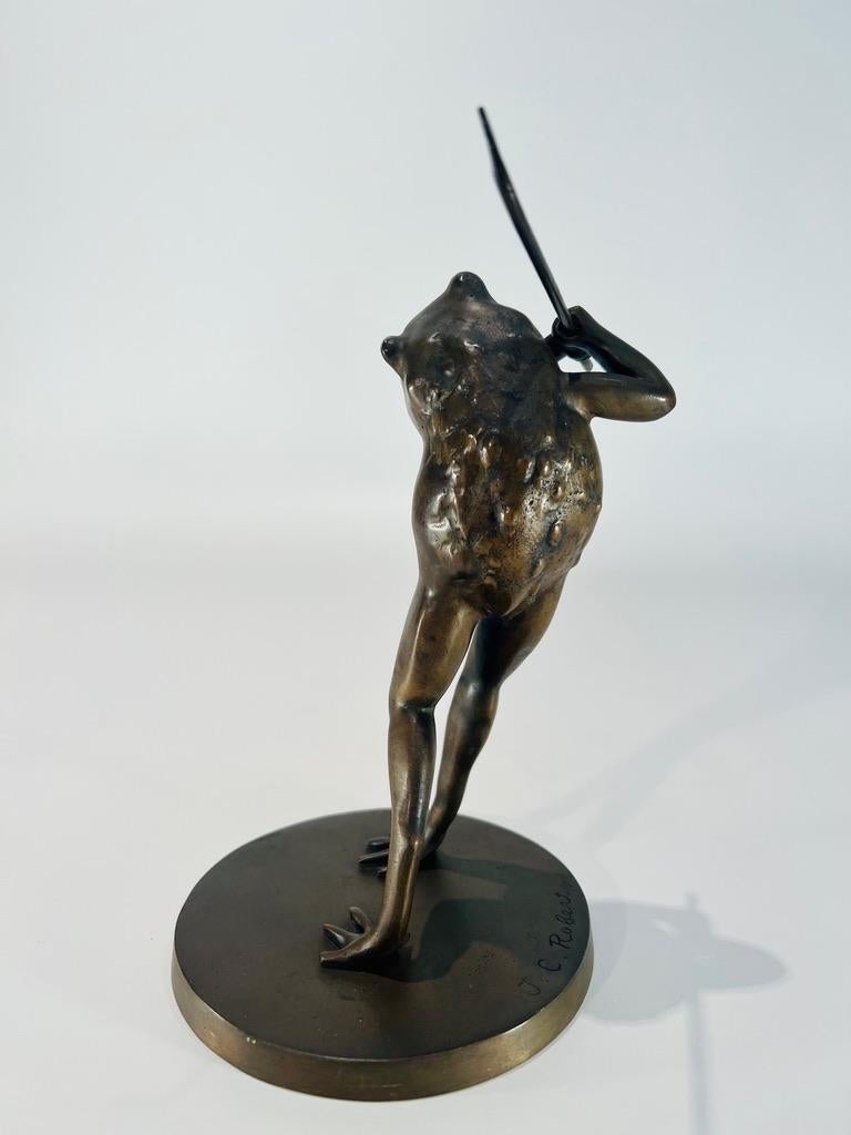 French J.C.Roberts Art deco france bronze sculpture of frog playing golf circa 1930 For Sale