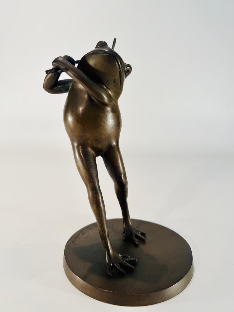 French J.C.Roberts Art deco france bronze sculpture of frog playing golf circa 1930 For Sale