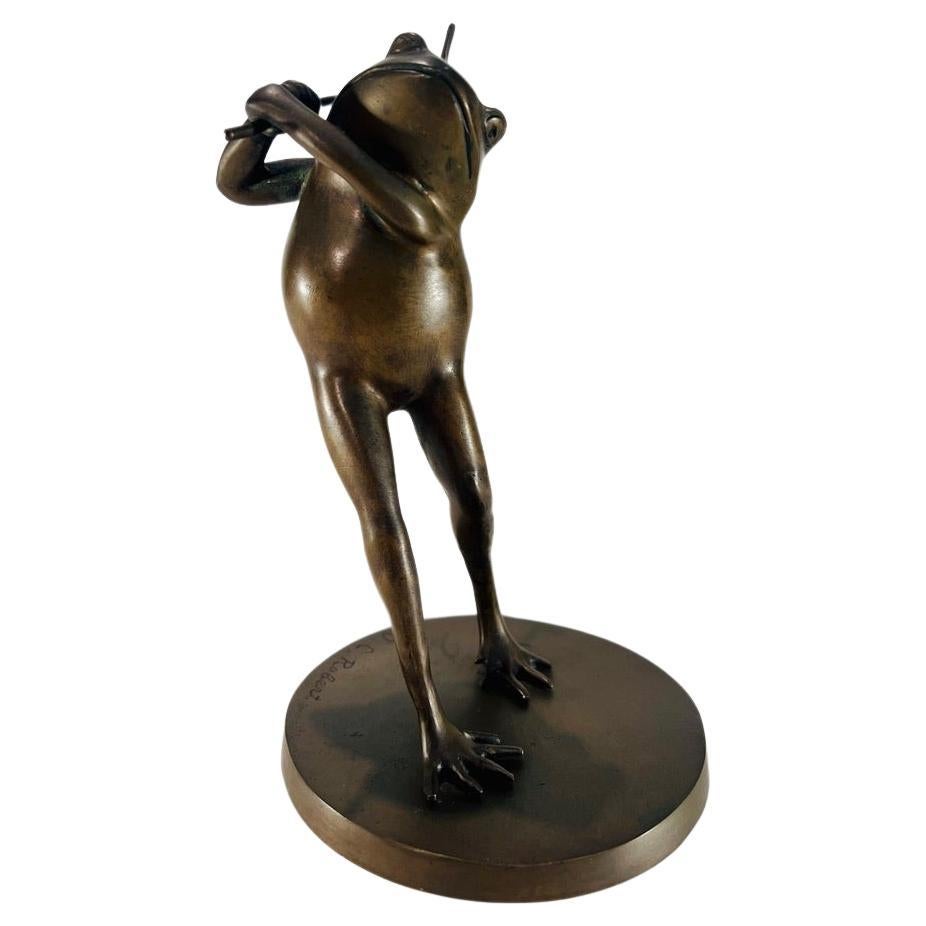 J.C.Roberts Art deco france bronze sculpture of frog playing golf circa 1930 For Sale