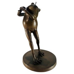 J.C.Roberts sculpture en bronze français Art déco représentant une grenouille jouant de golf, circa 1930
