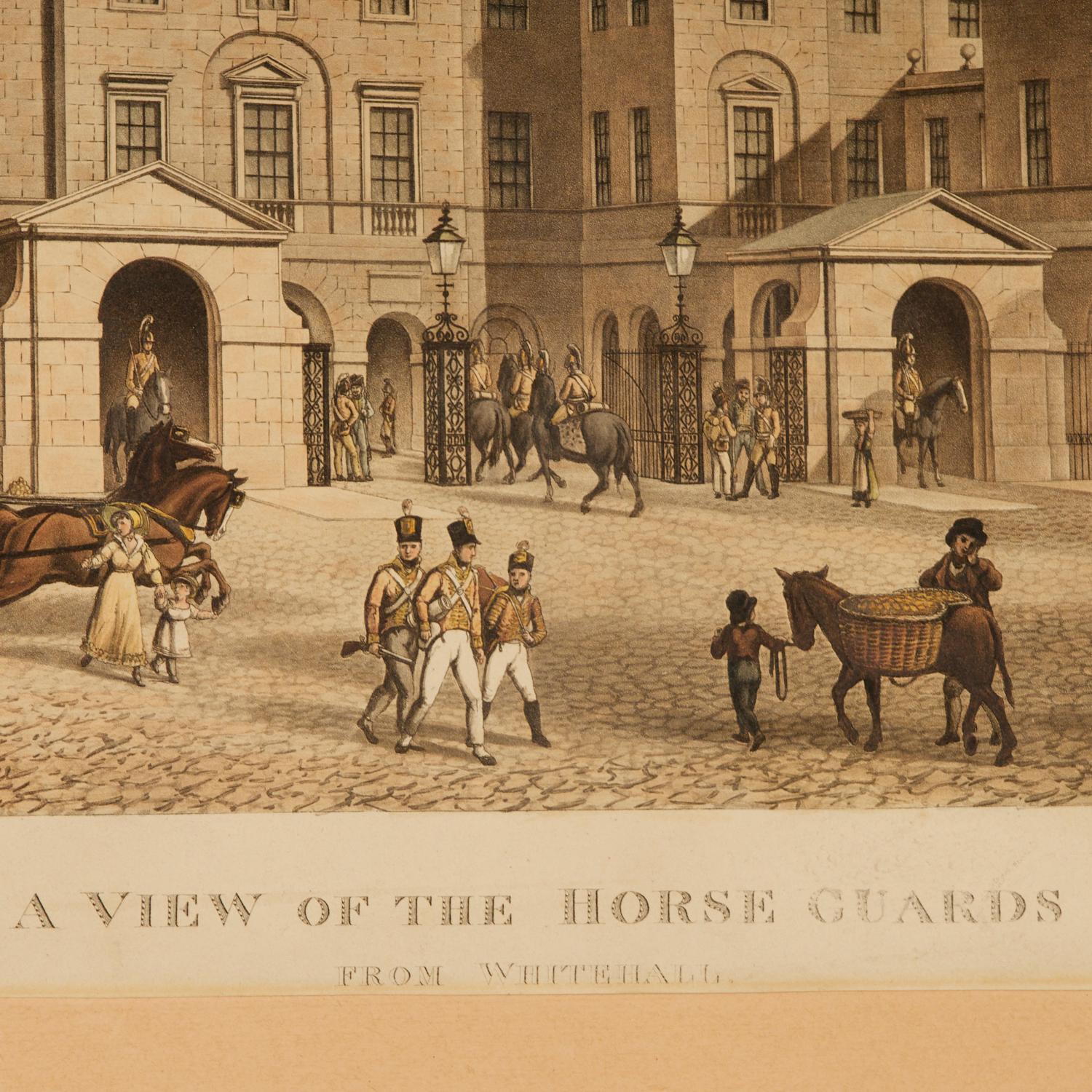 J.C.Stadler, Aquatint Engraving, 1816, a View of the Horse Guards from Whitehall In Good Condition In Morristown, NJ